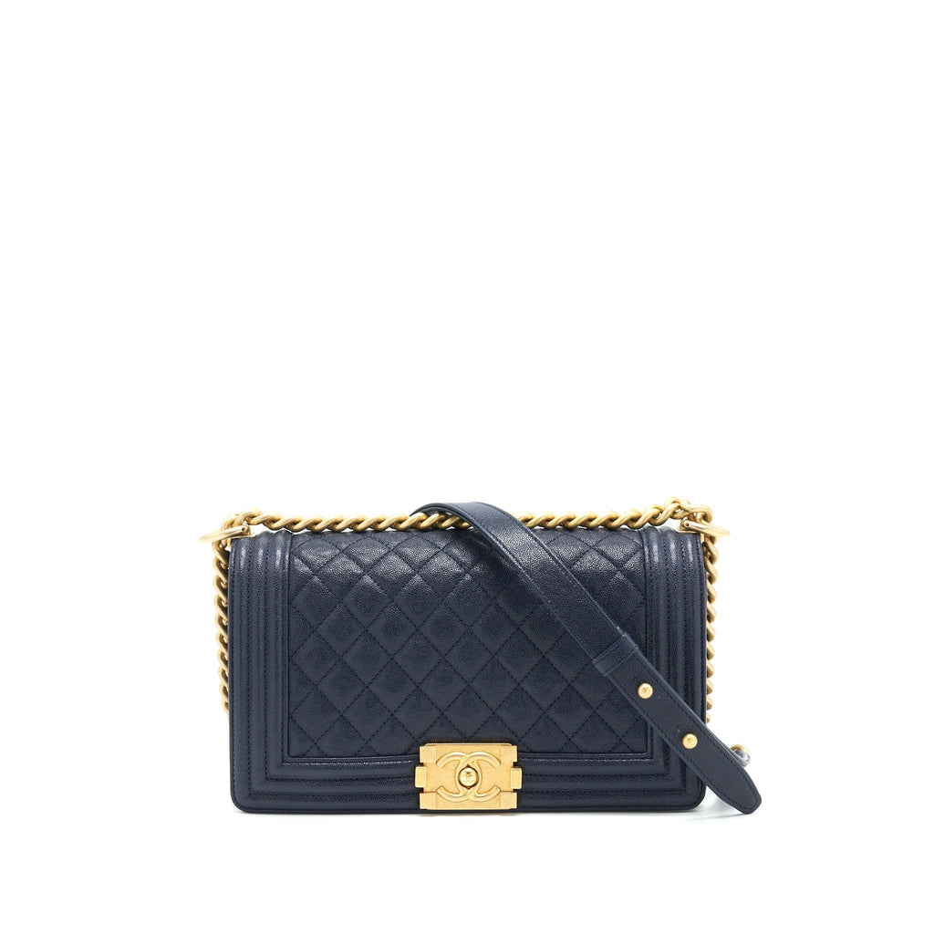 Chanel Medium Boy Grained Navy Calfskin Brushed