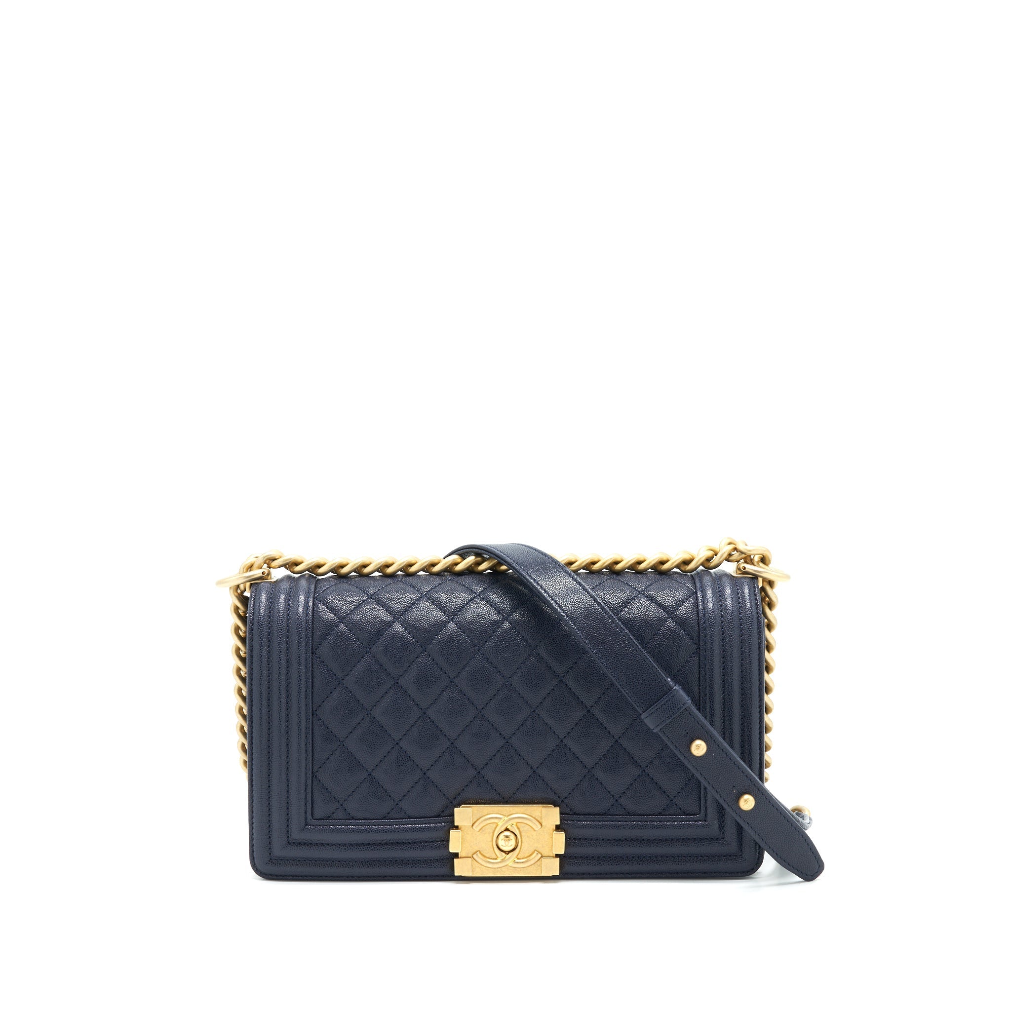 Chanel Medium Boy Grained Navy Calfskin Brushed