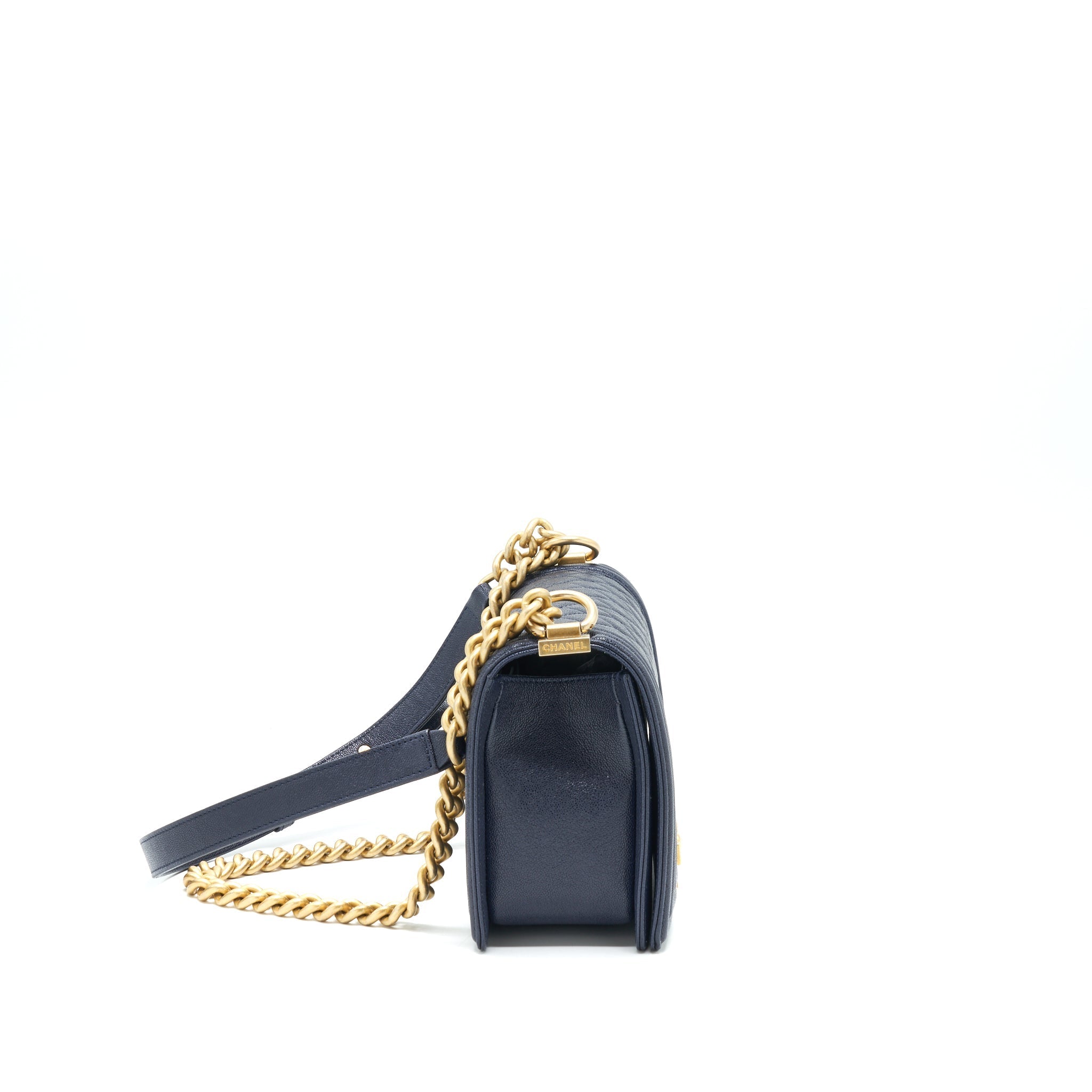 Chanel Medium Boy Grained Navy Calfskin Brushed