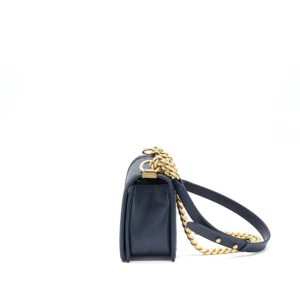 Chanel Medium Boy Grained Navy Calfskin Brushed