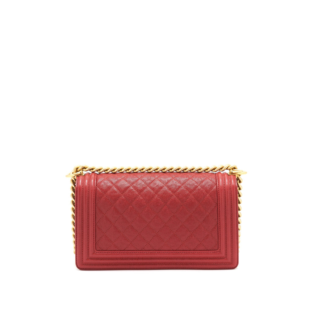 Chanel Medium Boy Grained Red Calfskin Brushed