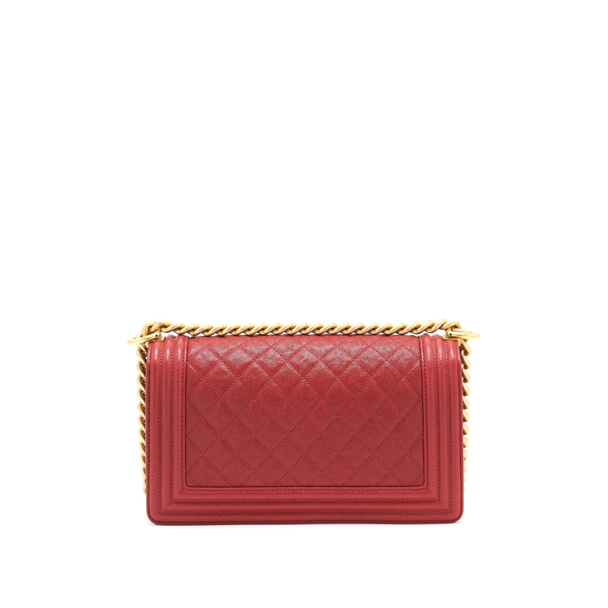 Chanel Medium Boy Grained Red Calfskin Brushed