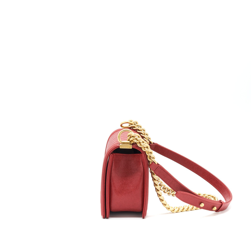Chanel Medium Boy Grained Red Calfskin Brushed