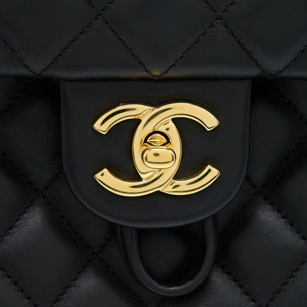 Chanel Quilted Backpack Calfskin Black