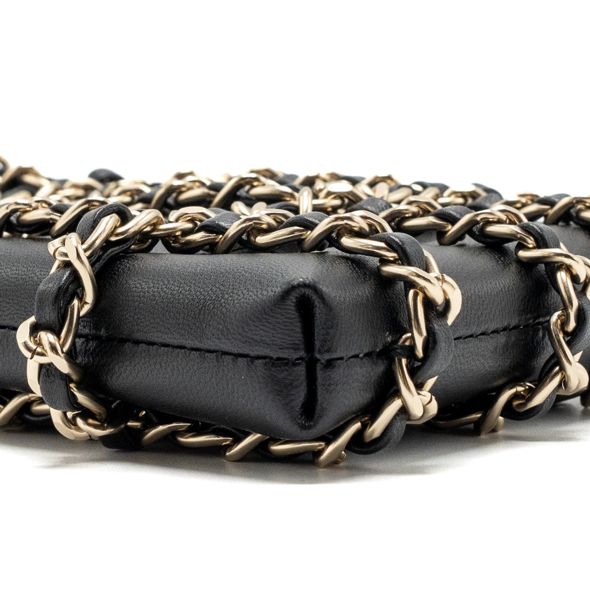 Chanel Gold Clutch O Chain Phone Holder Lambskin Black L