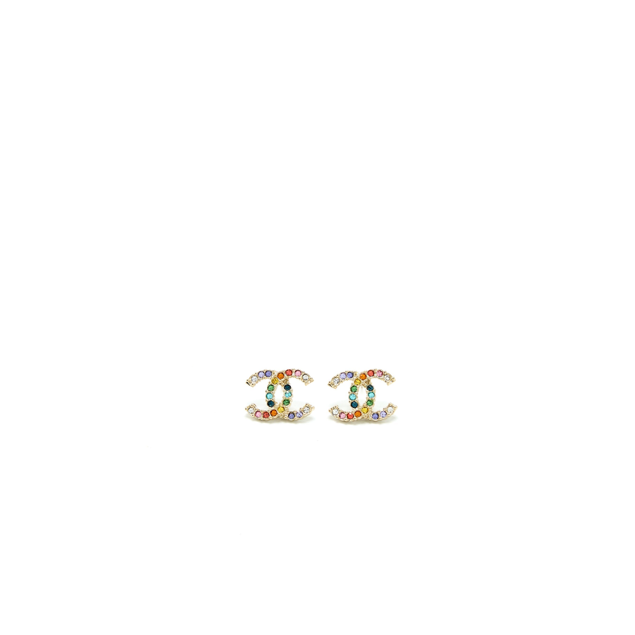Chanel CC Logo Crystal Rainbow Earrings