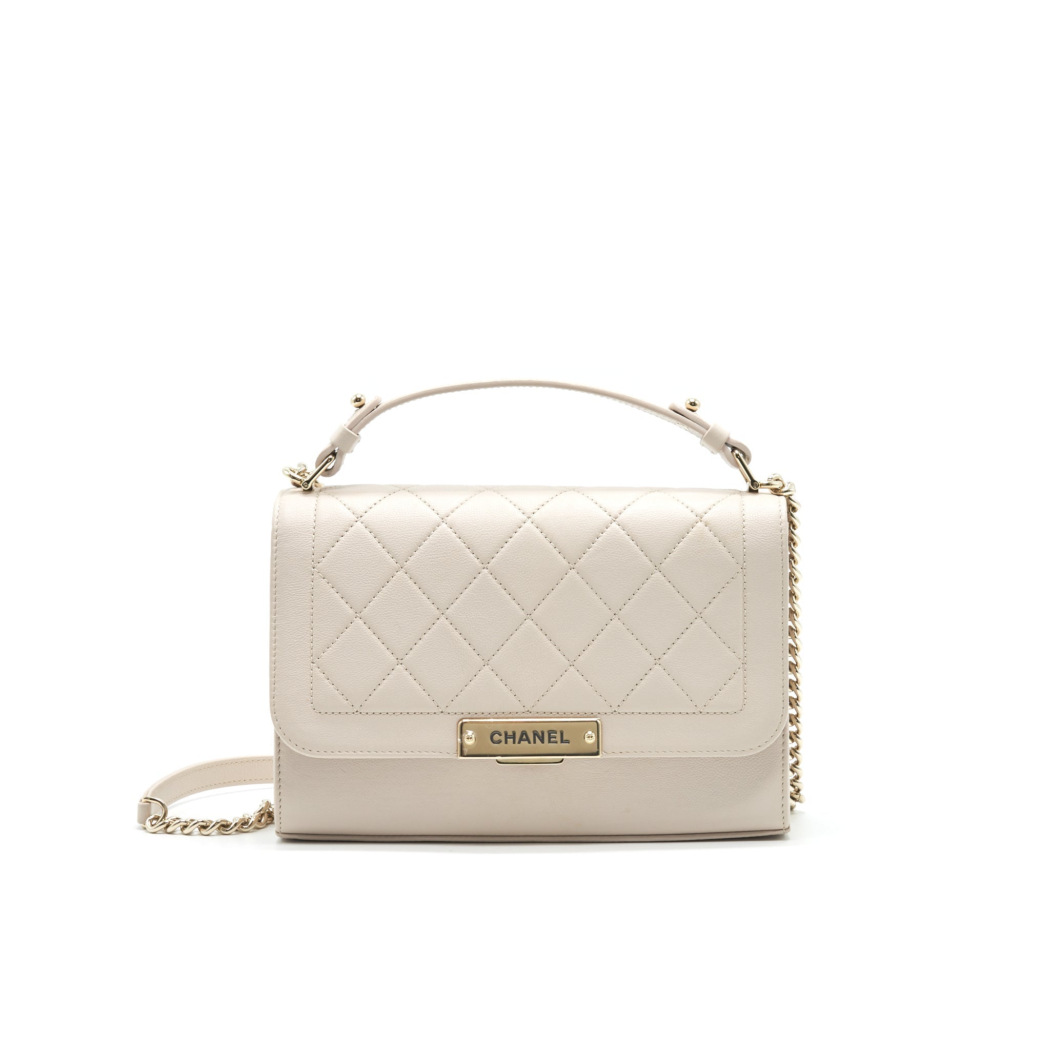 Chanel Calfskin Quilted Flap Bag Beigh L