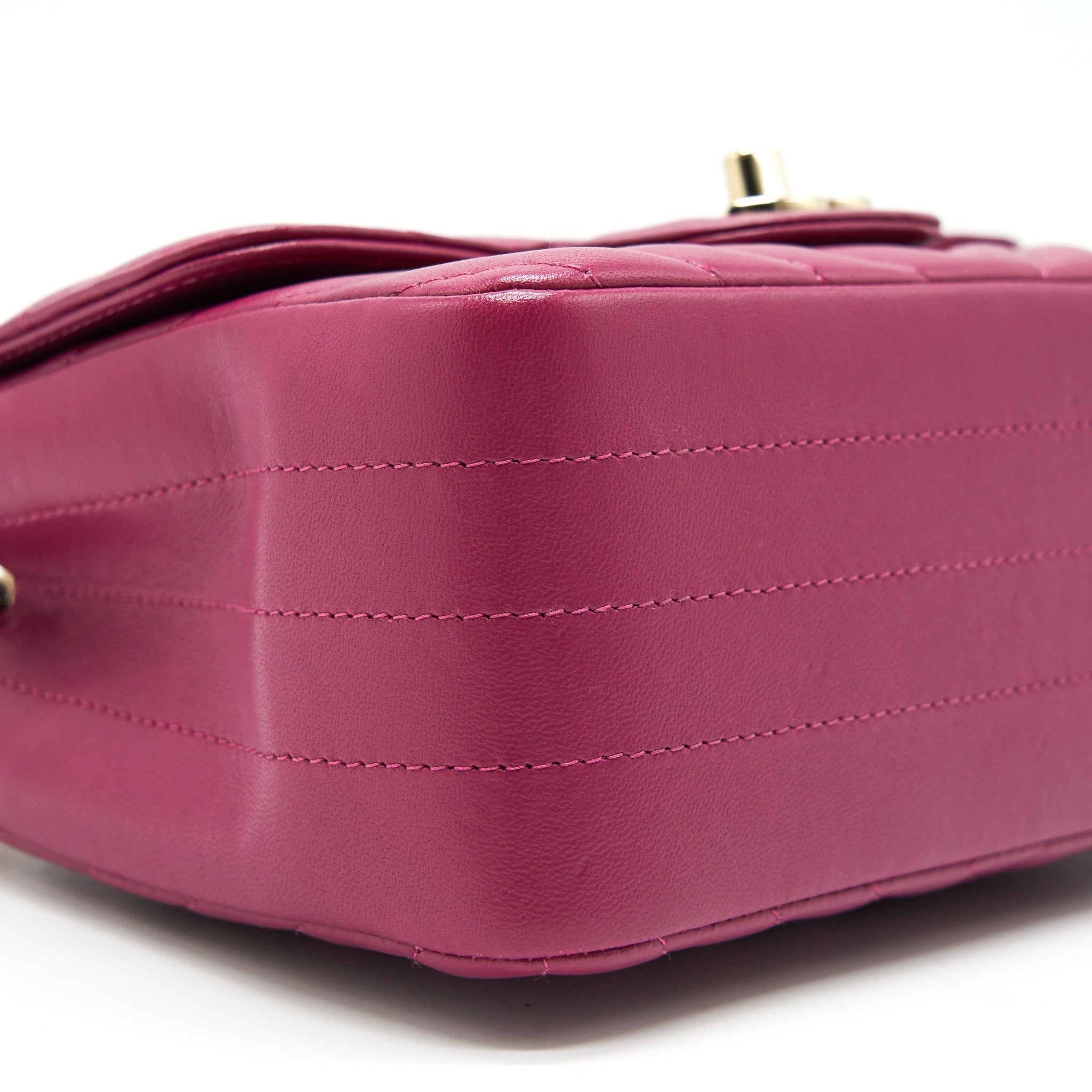 CHANEL MINI SQUARE CHEVRON RASPBERRY RED LAMBSKIN