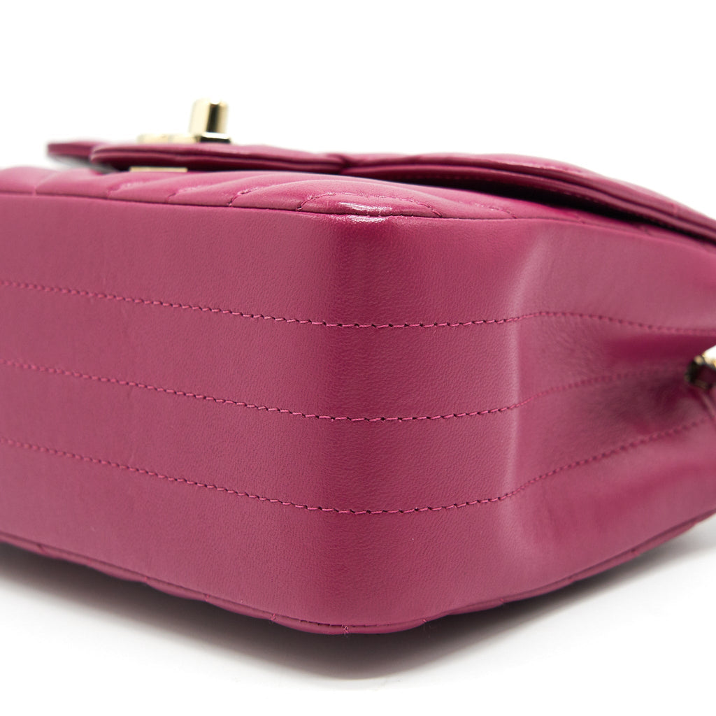 CHANEL MINI SQUARE CHEVRON RASPBERRY RED LAMBSKIN