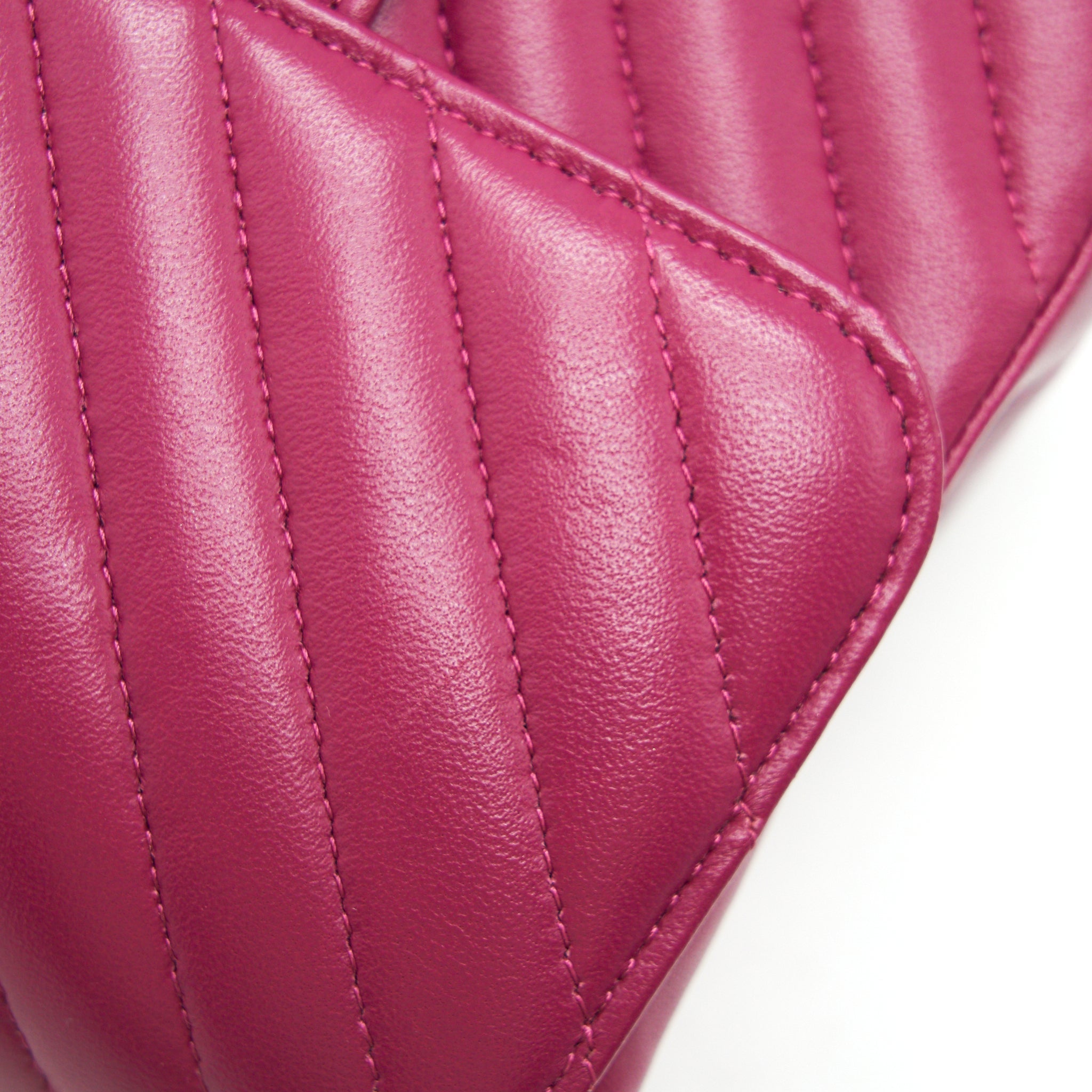 CHANEL MINI SQUARE CHEVRON RASPBERRY RED LAMBSKIN
