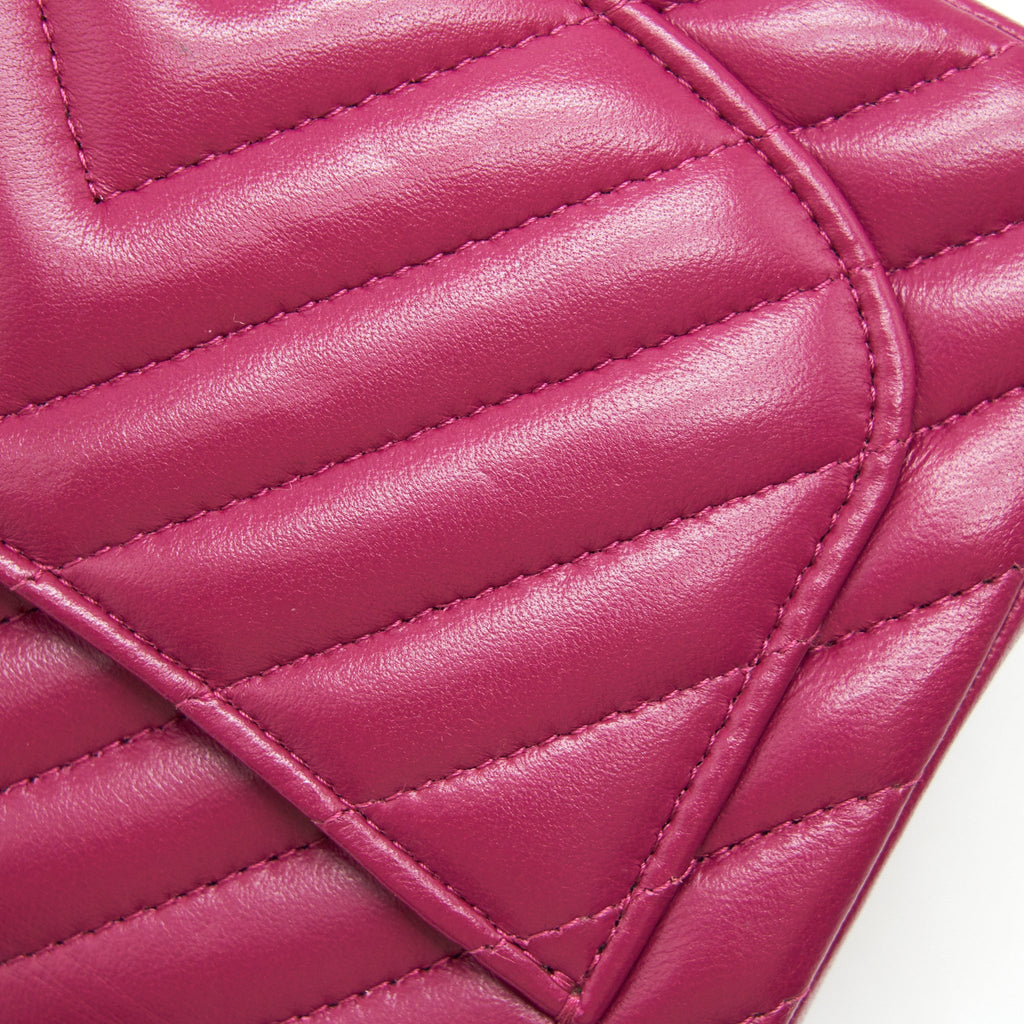 CHANEL MINI SQUARE CHEVRON RASPBERRY RED LAMBSKIN
