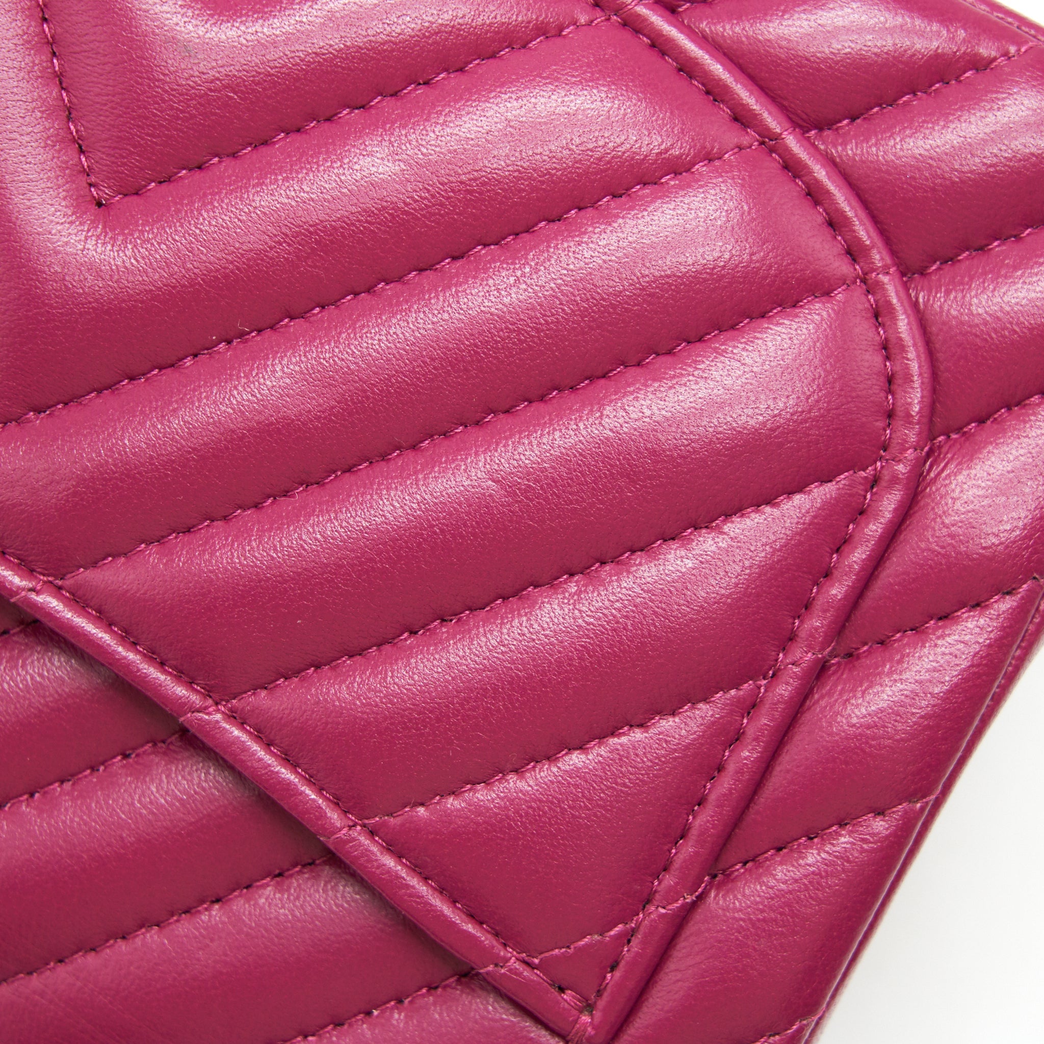CHANEL MINI SQUARE CHEVRON RASPBERRY RED LAMBSKIN