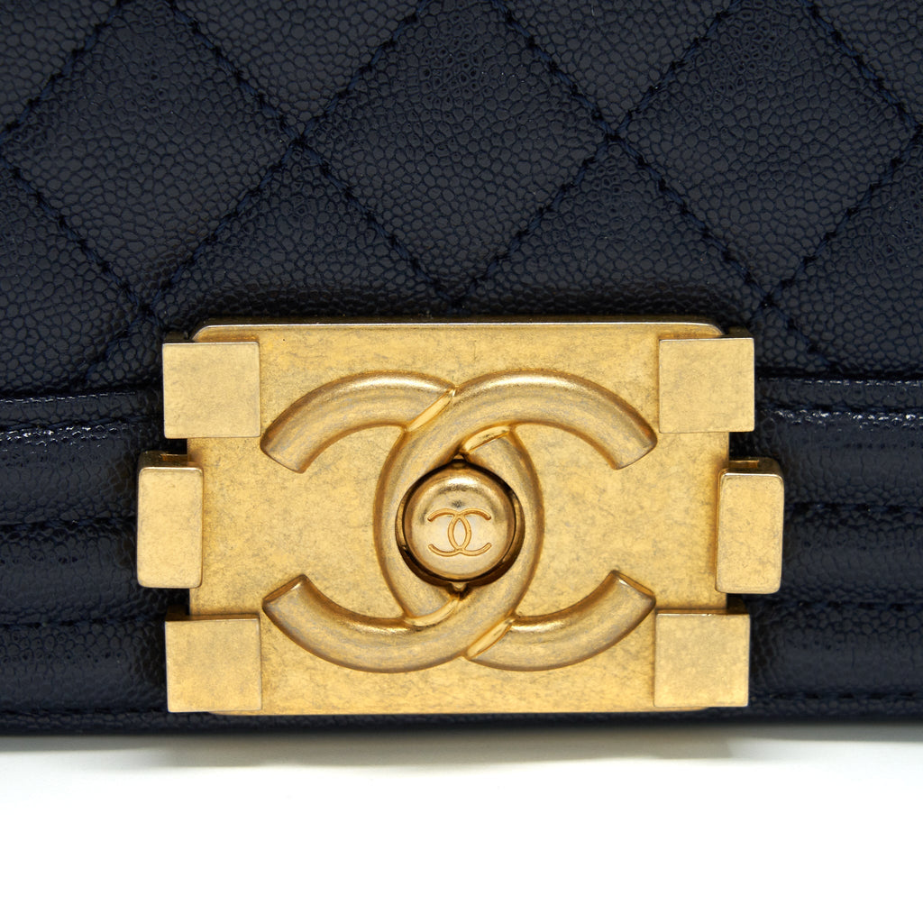 Chanel Medium Boy Grained Navy Calfskin Brushed