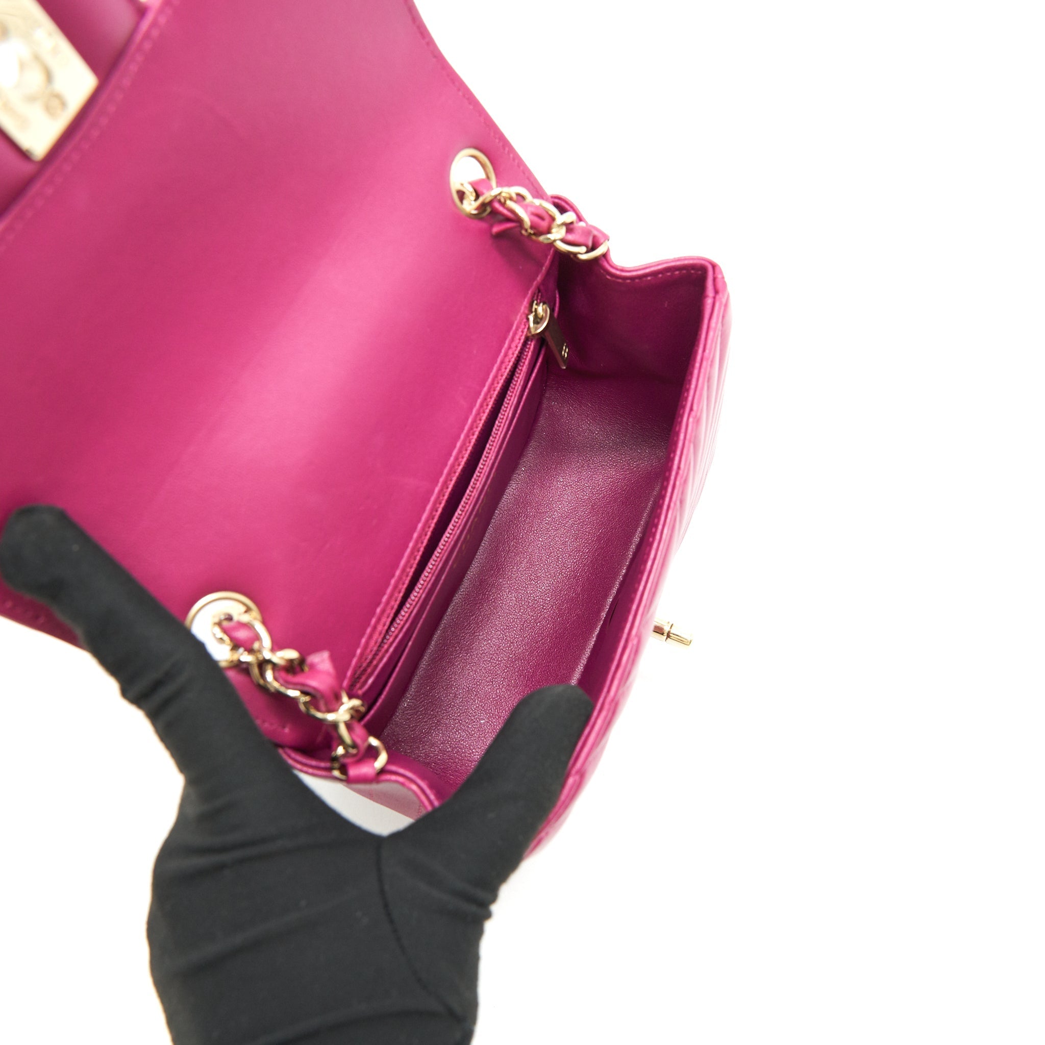 CHANEL MINI SQUARE CHEVRON RASPBERRY RED LAMBSKIN