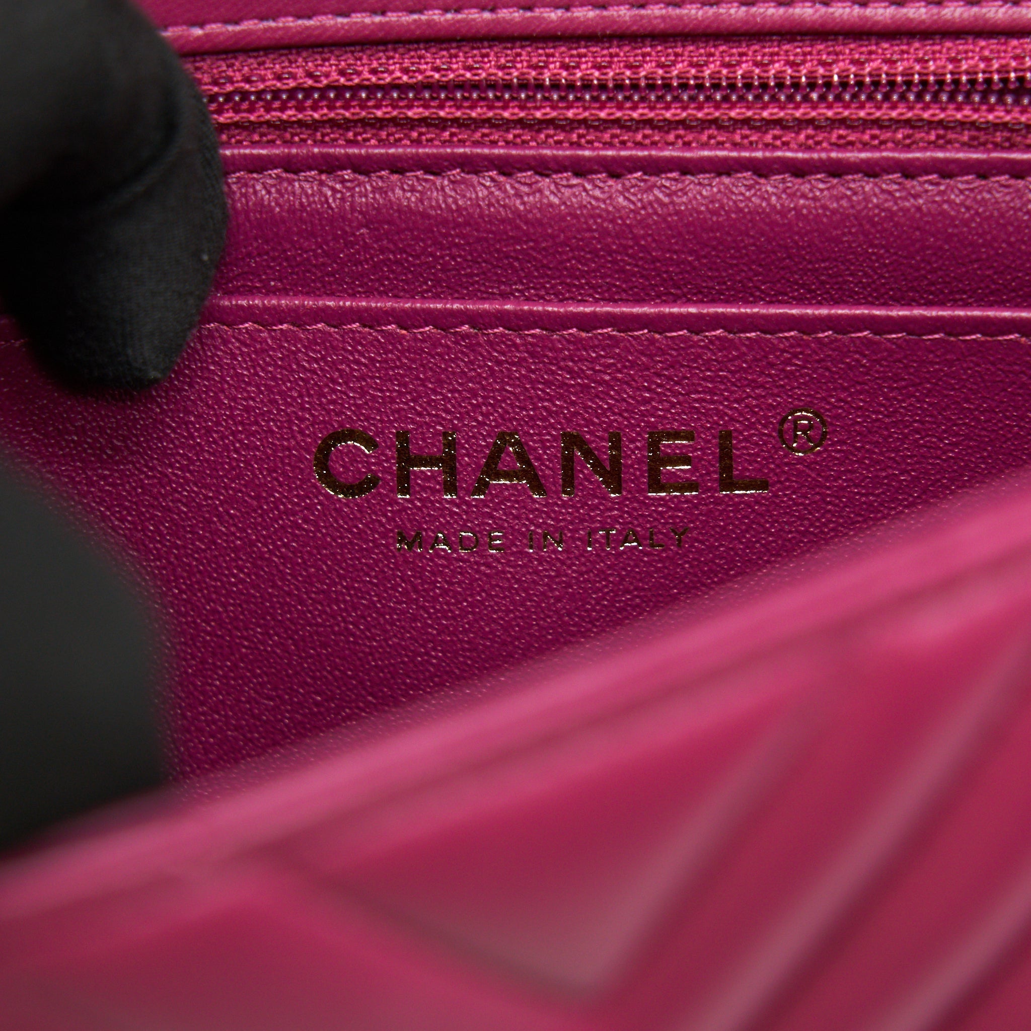 CHANEL MINI SQUARE CHEVRON RASPBERRY RED LAMBSKIN