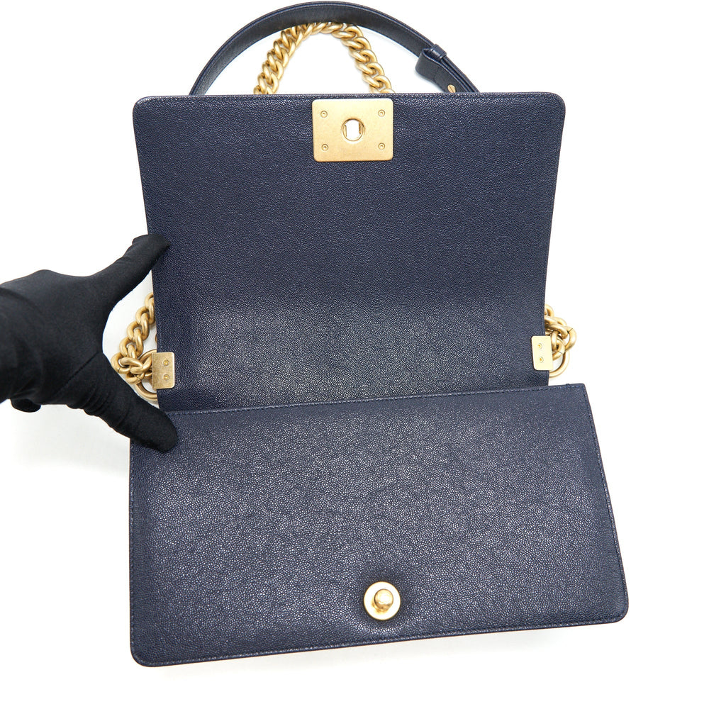 Chanel Medium Boy Grained Navy Calfskin Brushed