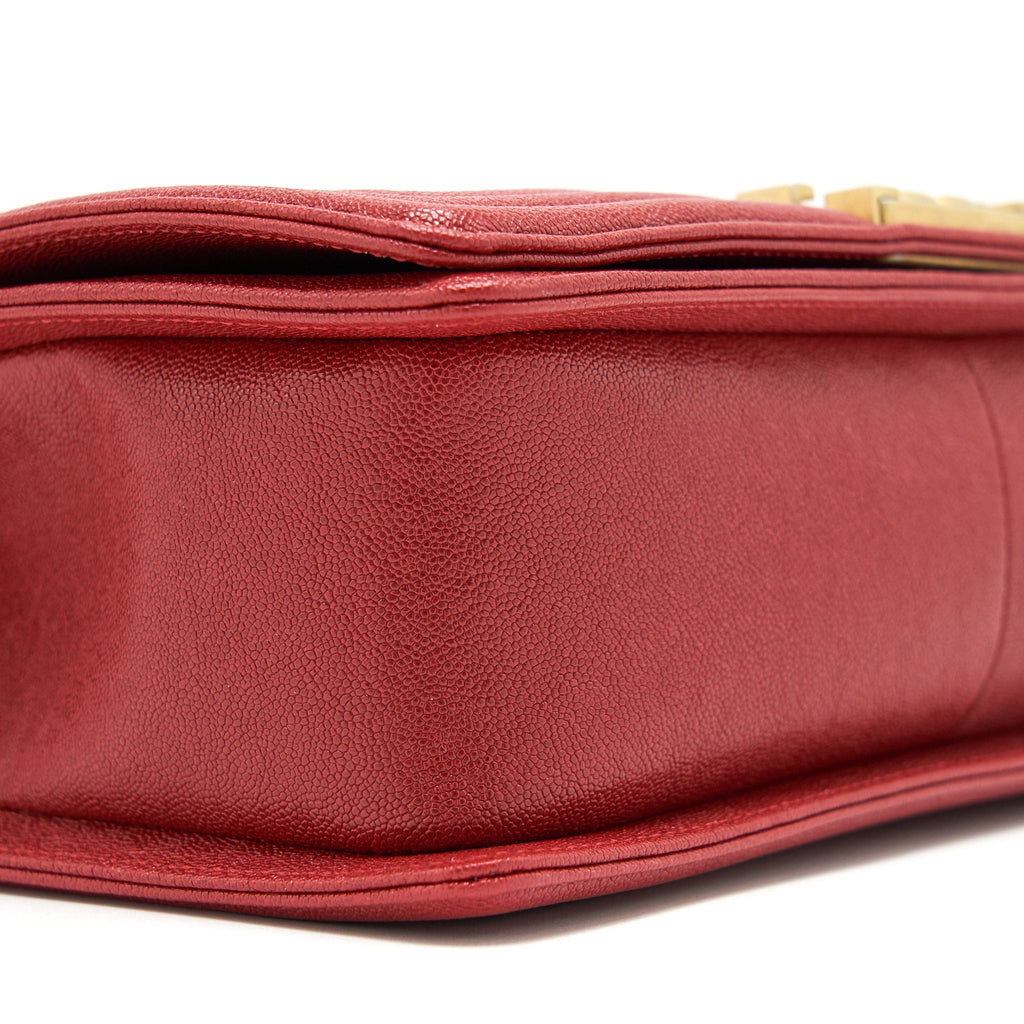 Chanel Medium Boy Grained Red Calfskin Brushed