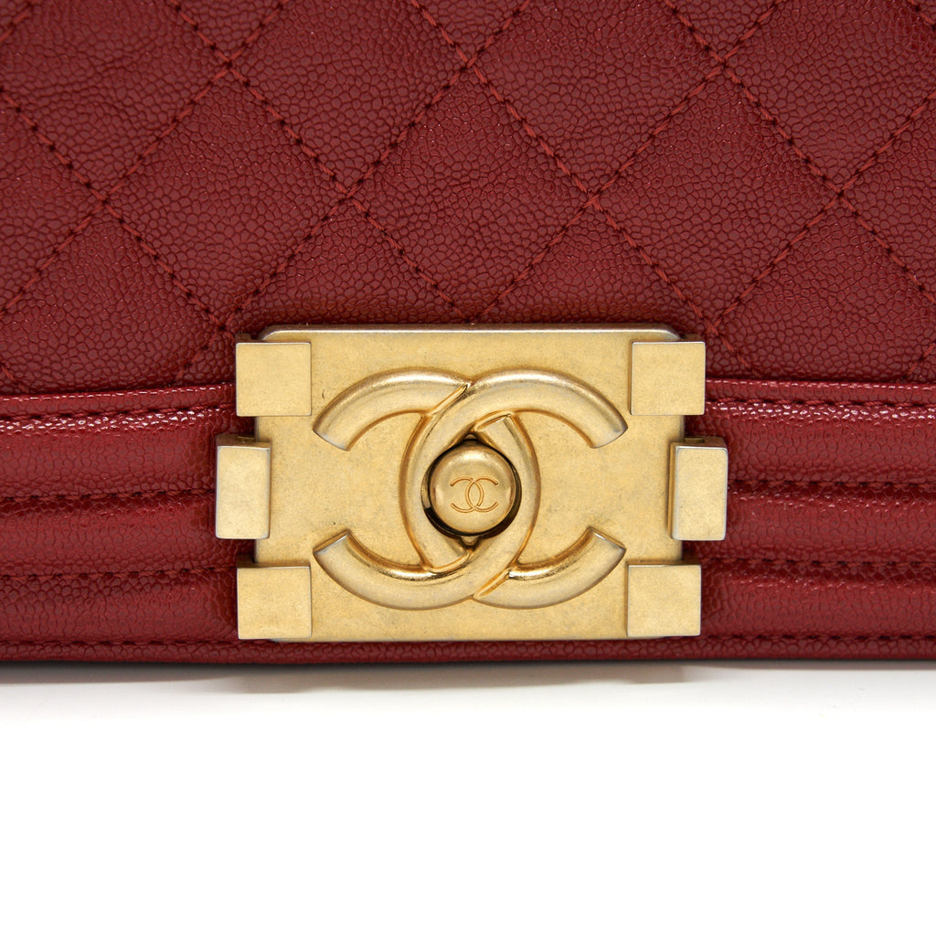Chanel Medium Boy Grained Red Calfskin Brushed