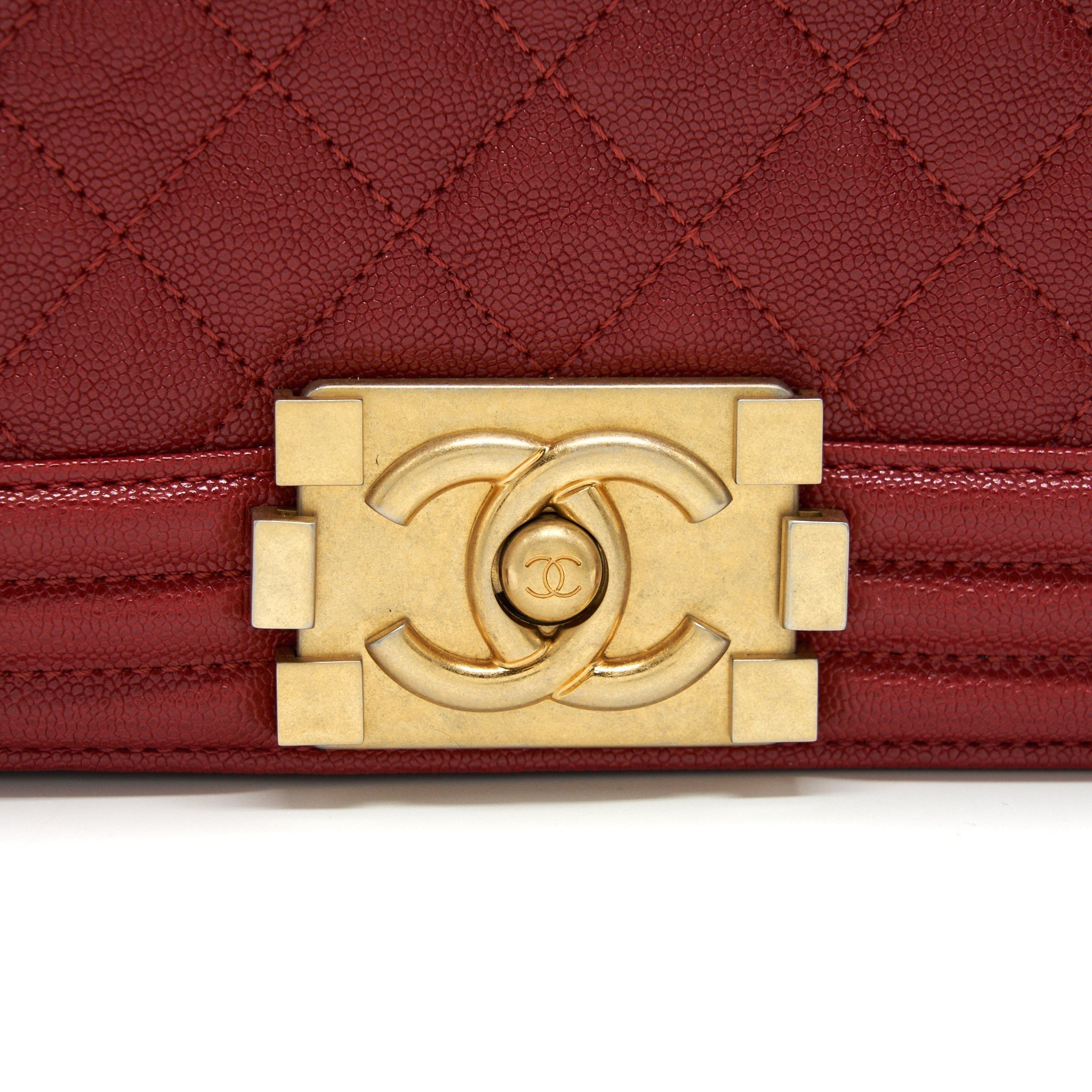 Chanel Medium Boy Grained Red Calfskin Brushed