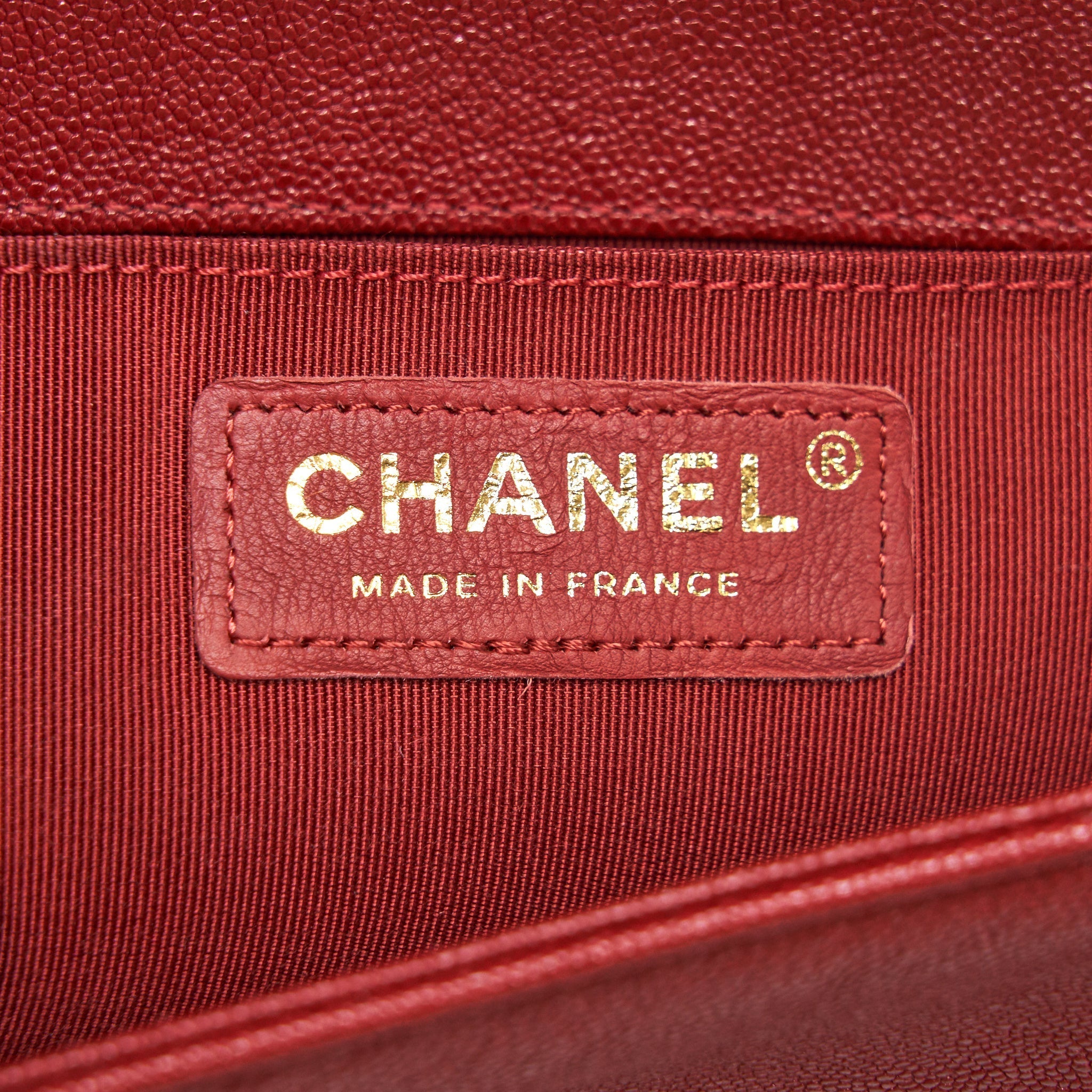 Chanel Medium Boy Grained Red Calfskin Brushed
