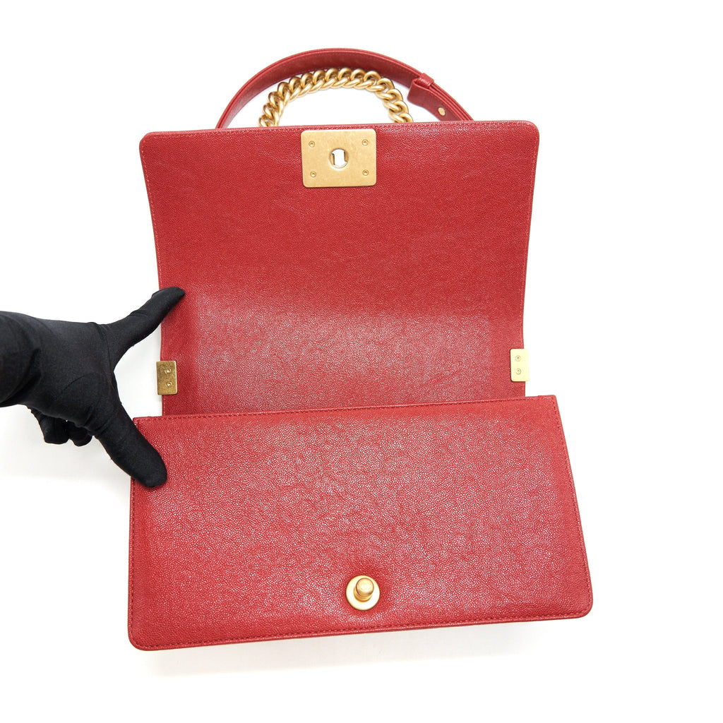 Chanel Medium Boy Grained Red Calfskin Brushed