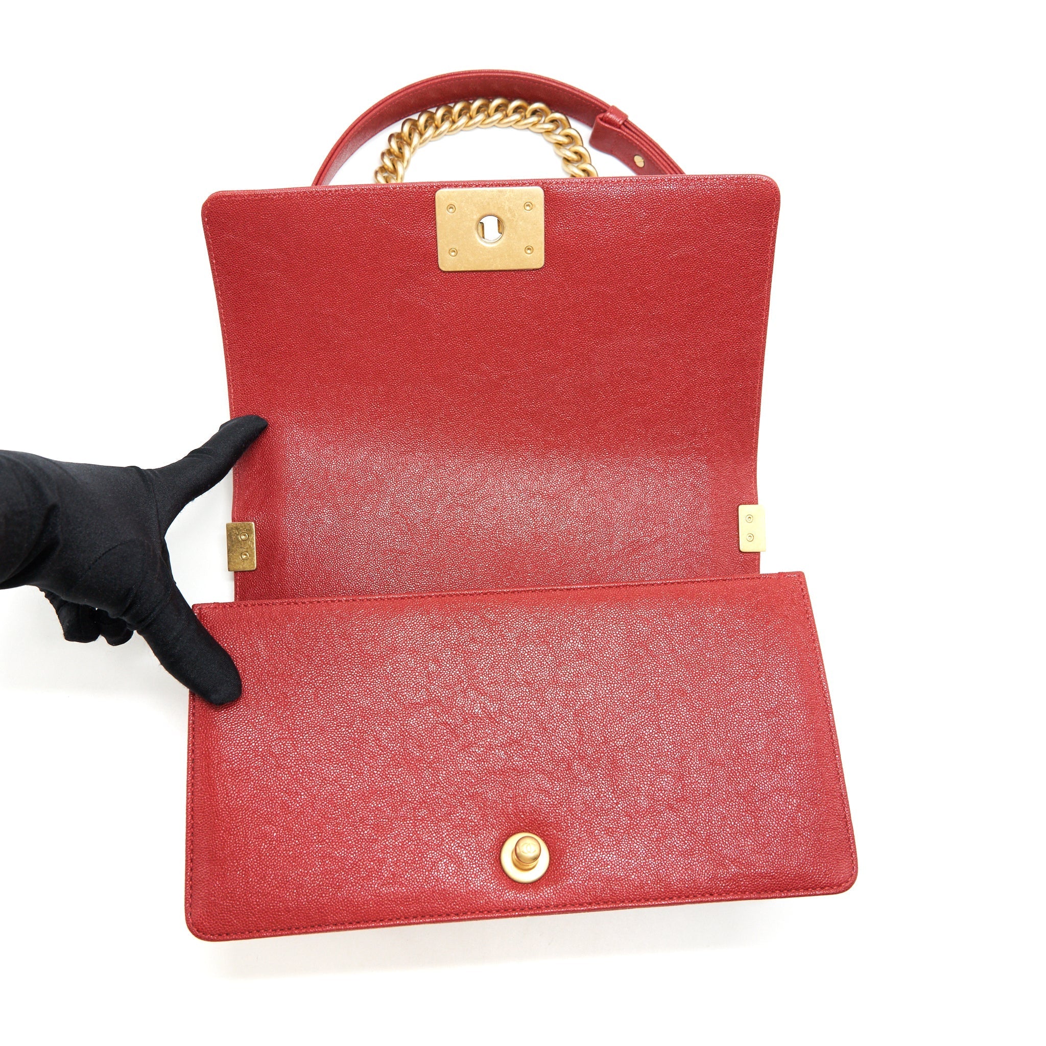 Chanel Medium Boy Grained Red Calfskin Brushed