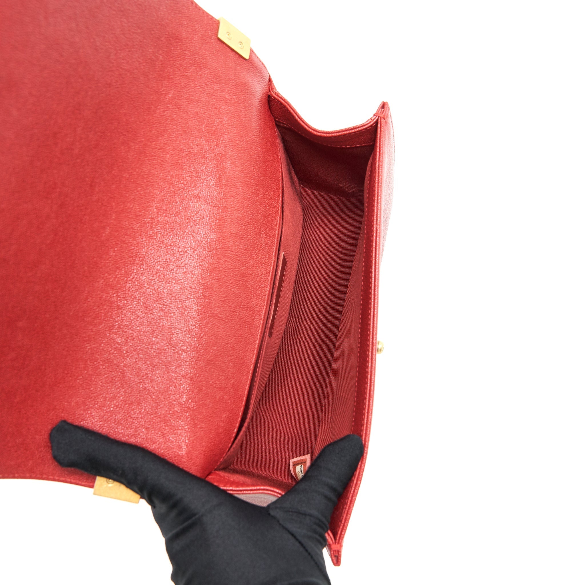 Chanel Medium Boy Grained Red Calfskin Brushed