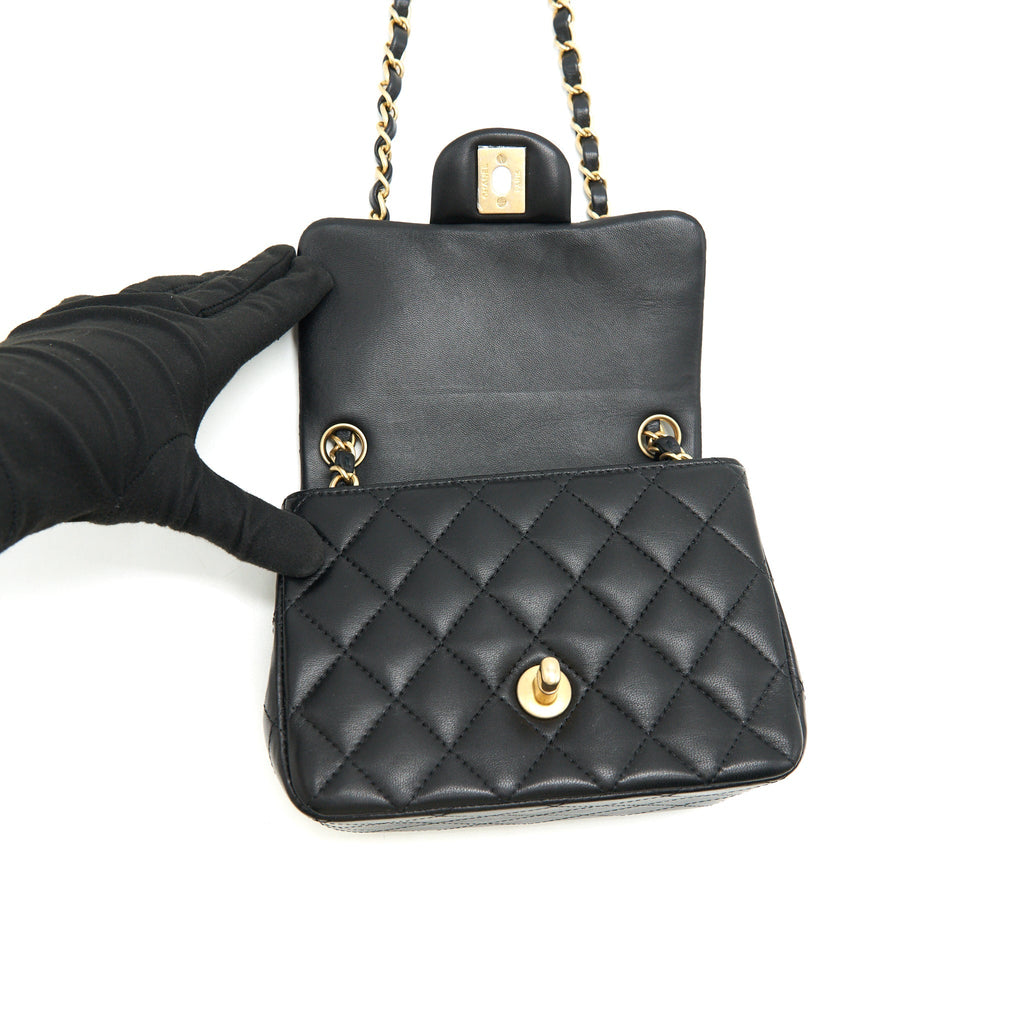 CHANEL MINI SQUARE BLACK LAMBSKIN