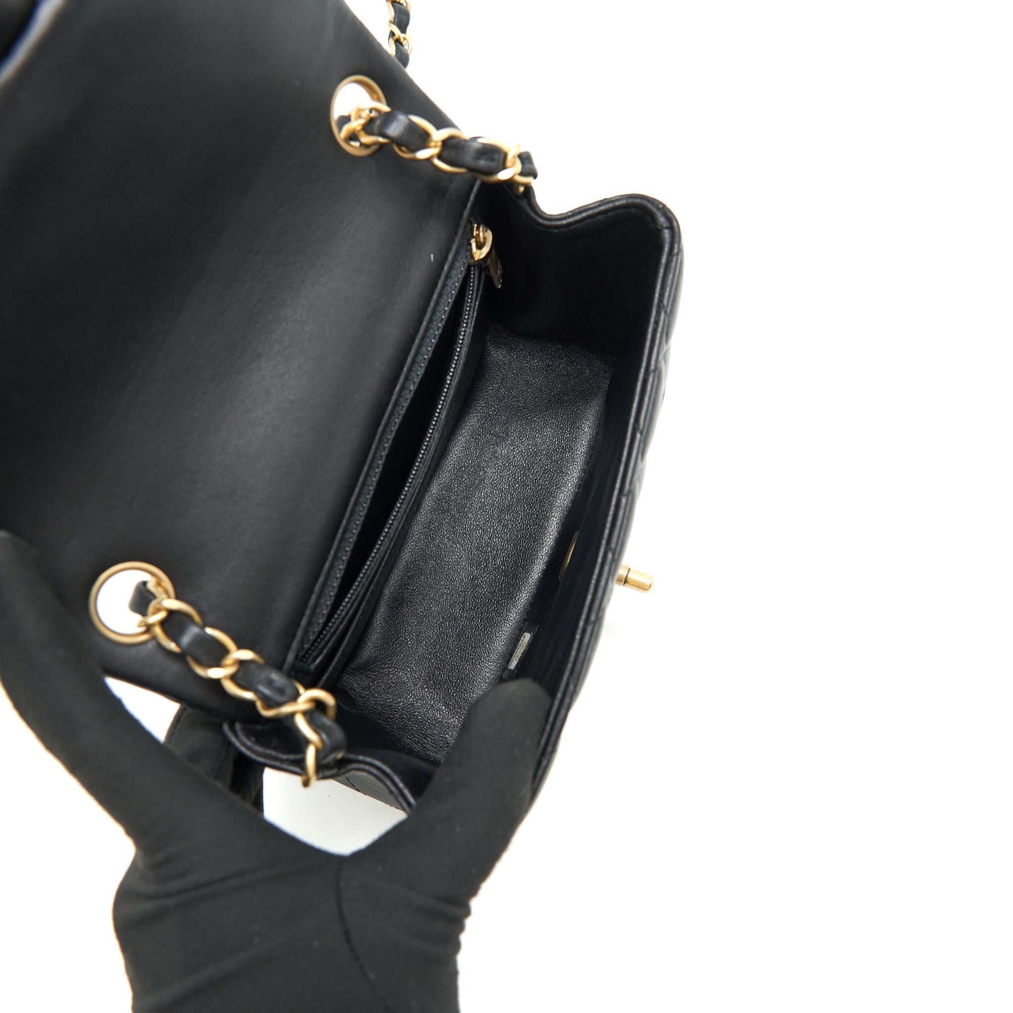 CHANEL MINI SQUARE BLACK LAMBSKIN