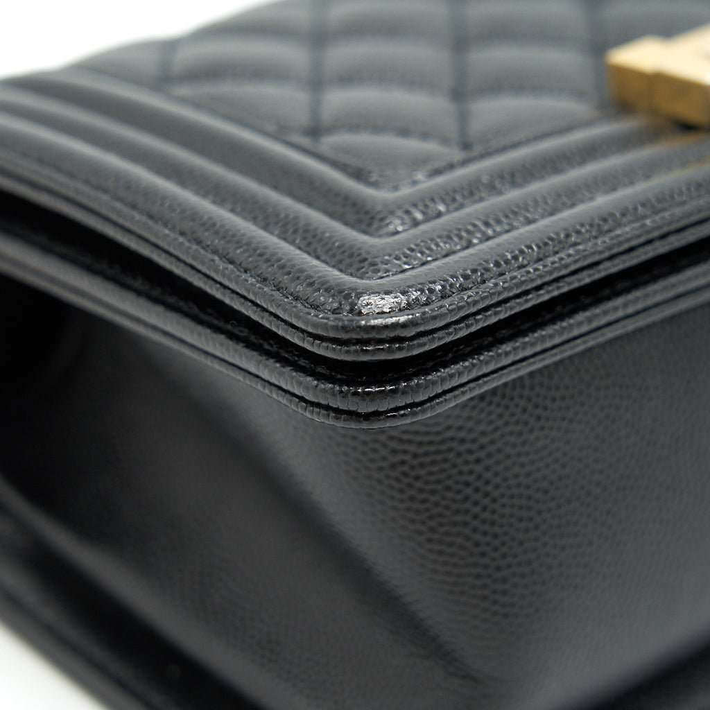 CHANEL SMALL BOY BAG CAVIAR LEATHER  BLACK