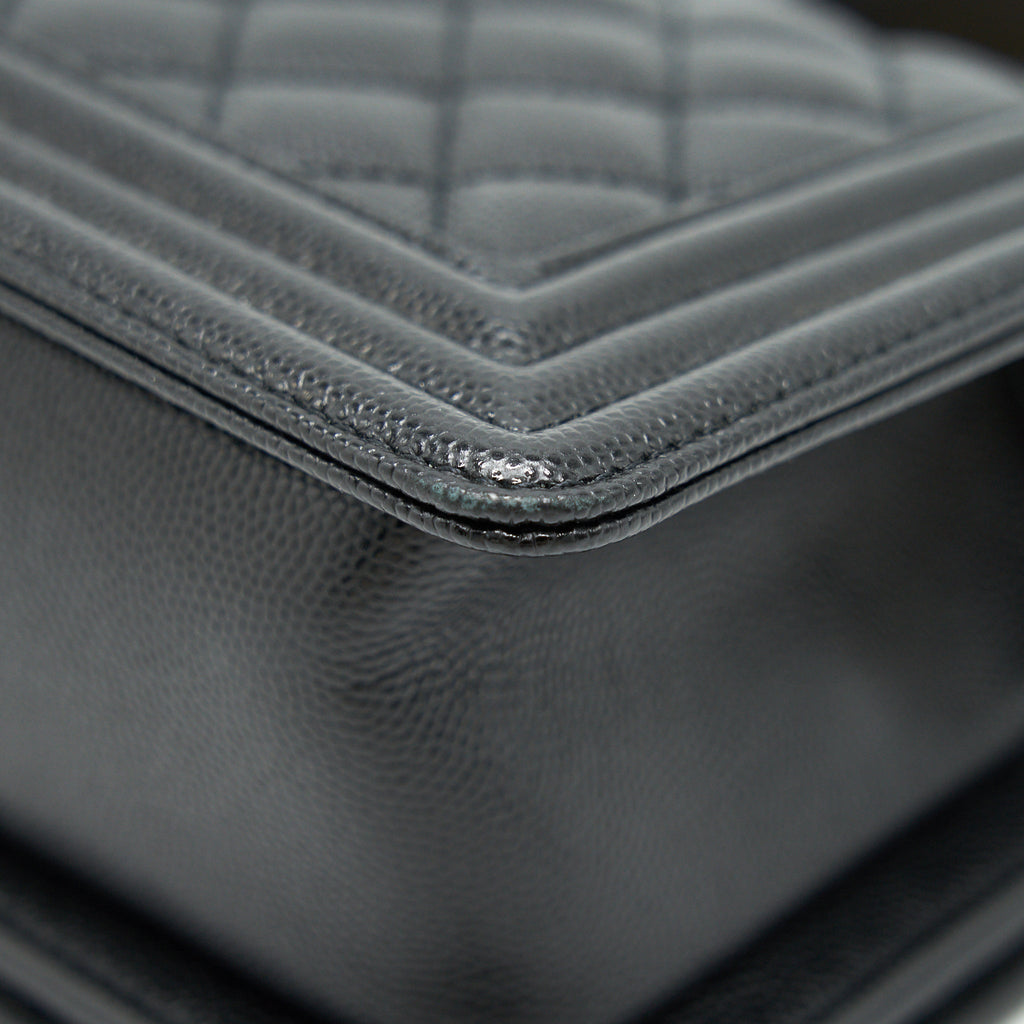 CHANEL SMALL BOY BAG CAVIAR LEATHER  BLACK