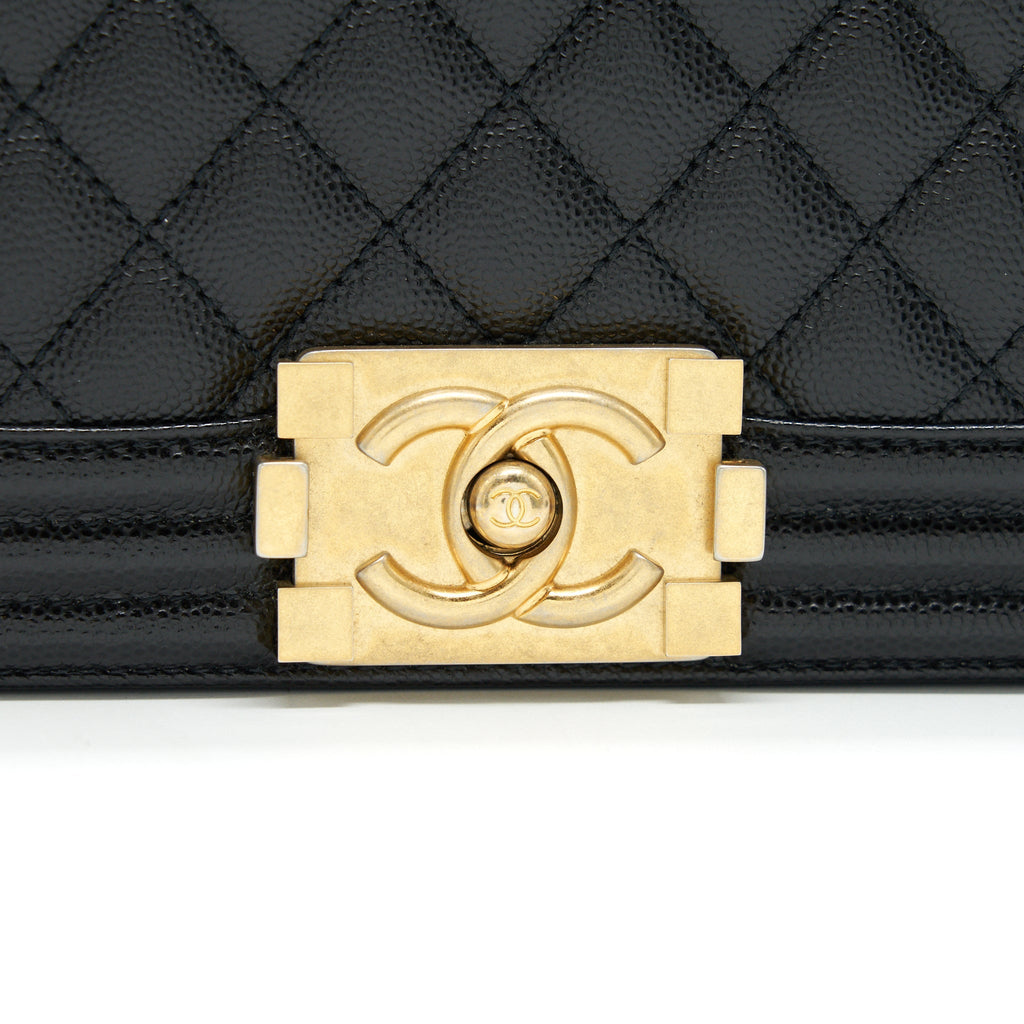 CHANEL SMALL BOY BAG CAVIAR LEATHER  BLACK