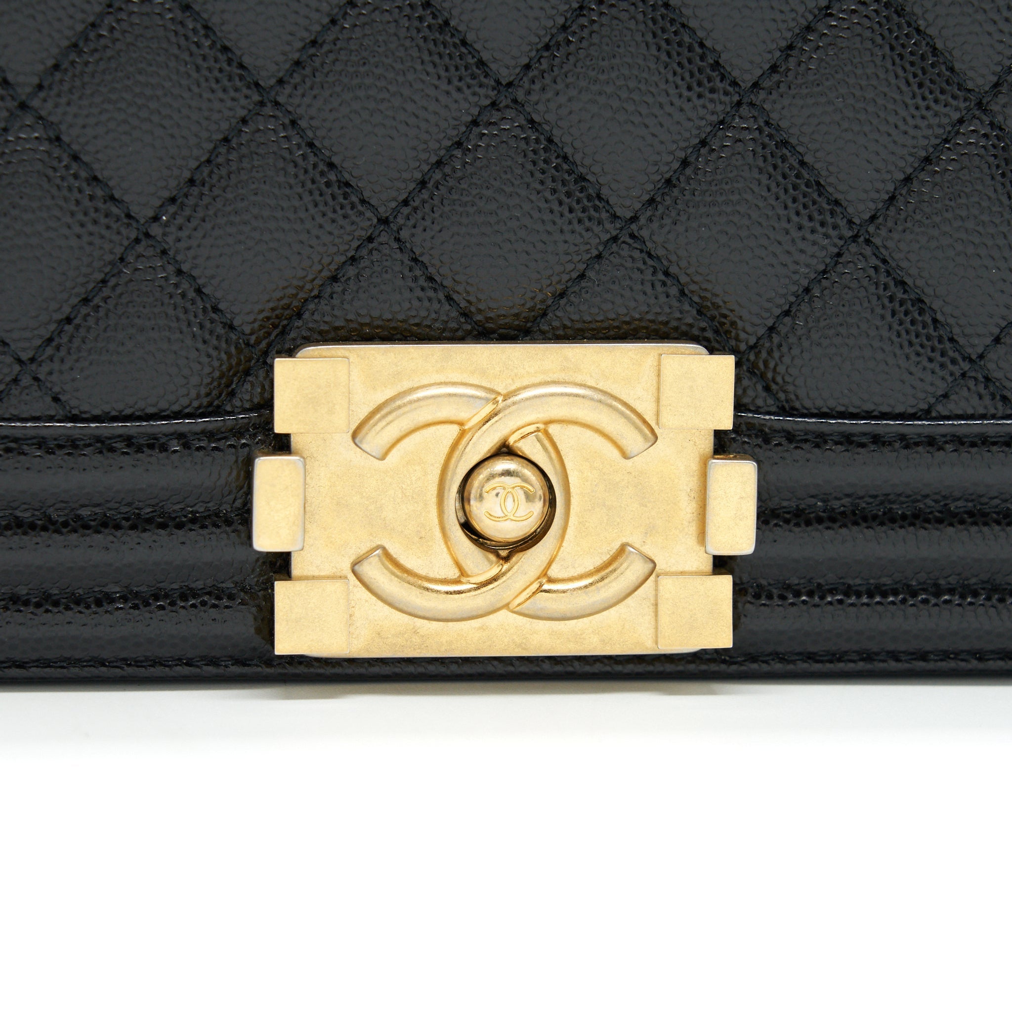 CHANEL SMALL BOY BAG CAVIAR LEATHER  BLACK