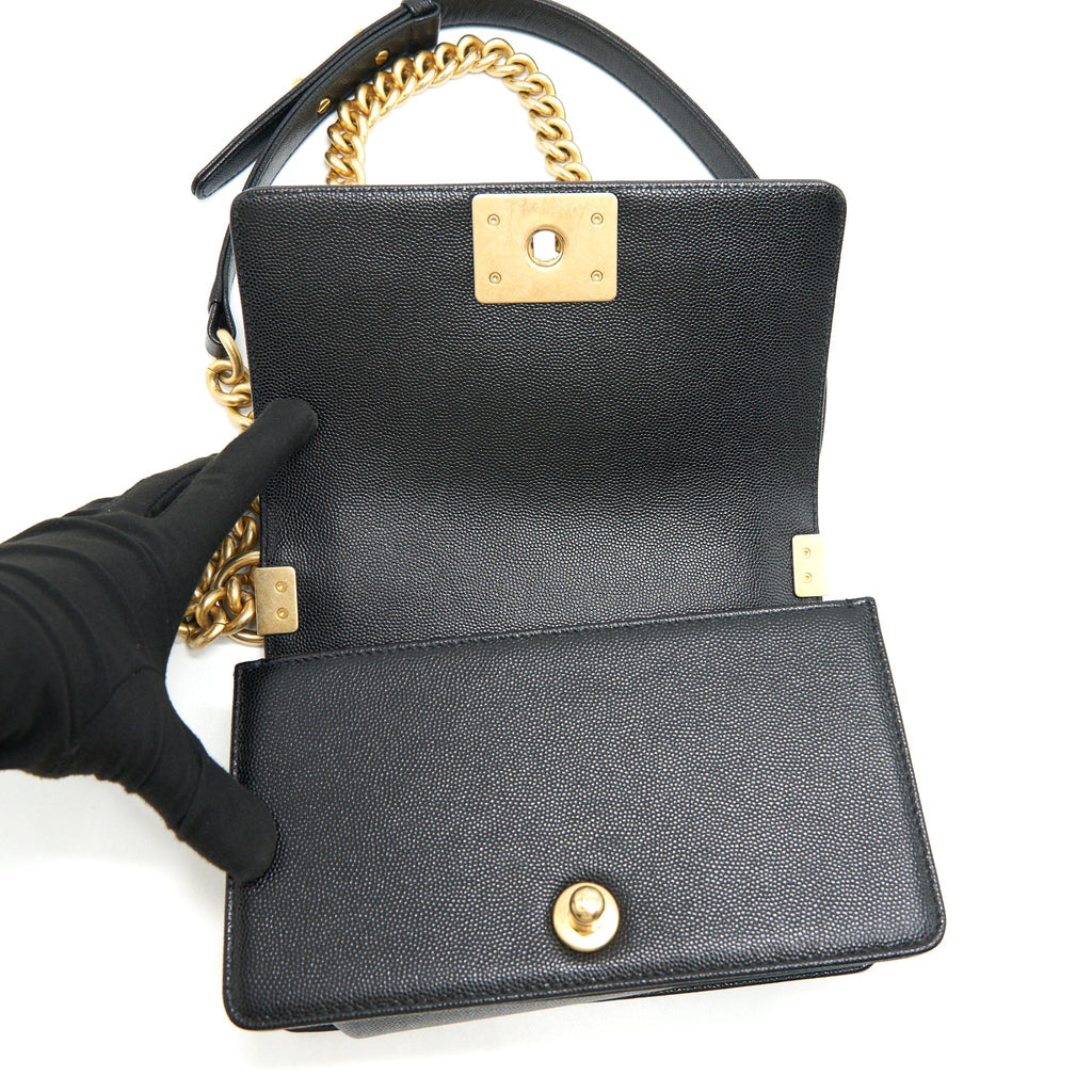 CHANEL SMALL BOY BAG CAVIAR LEATHER  BLACK