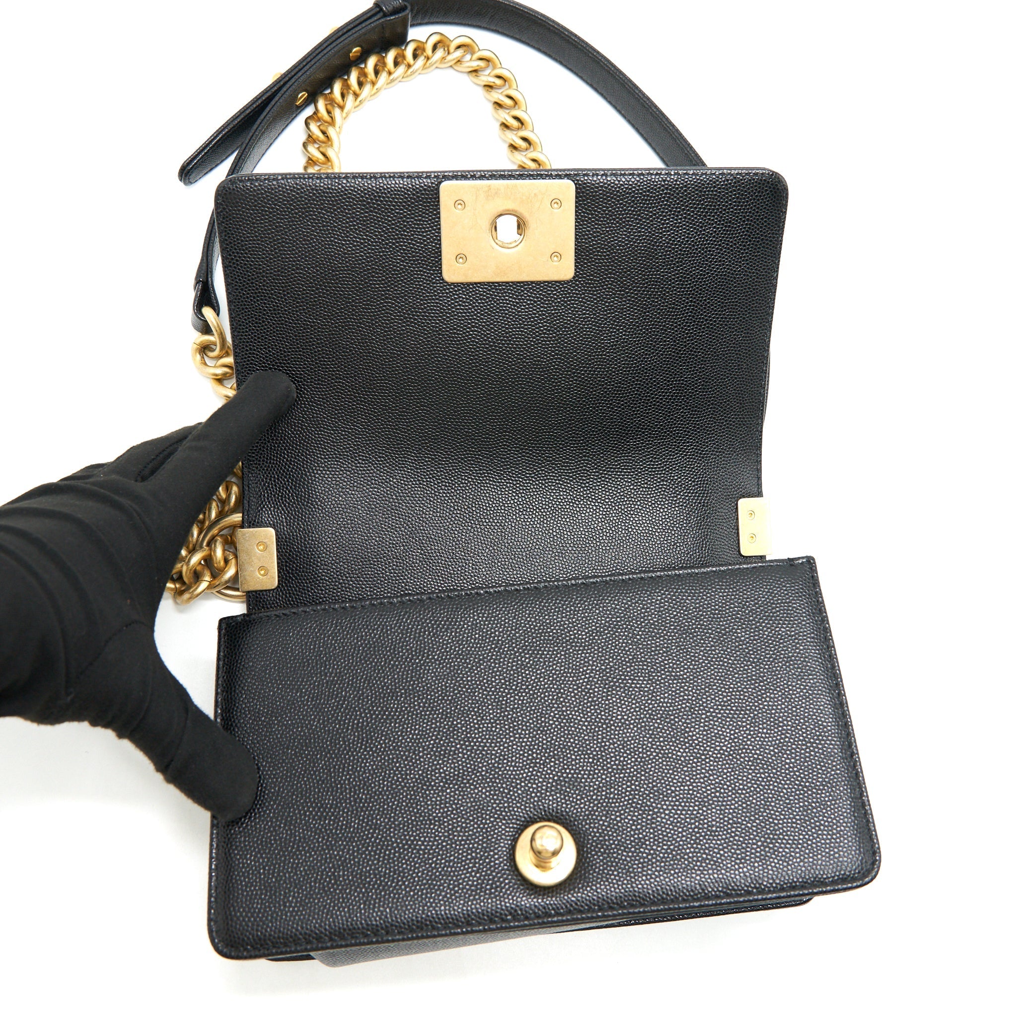 CHANEL SMALL BOY BAG CAVIAR LEATHER  BLACK