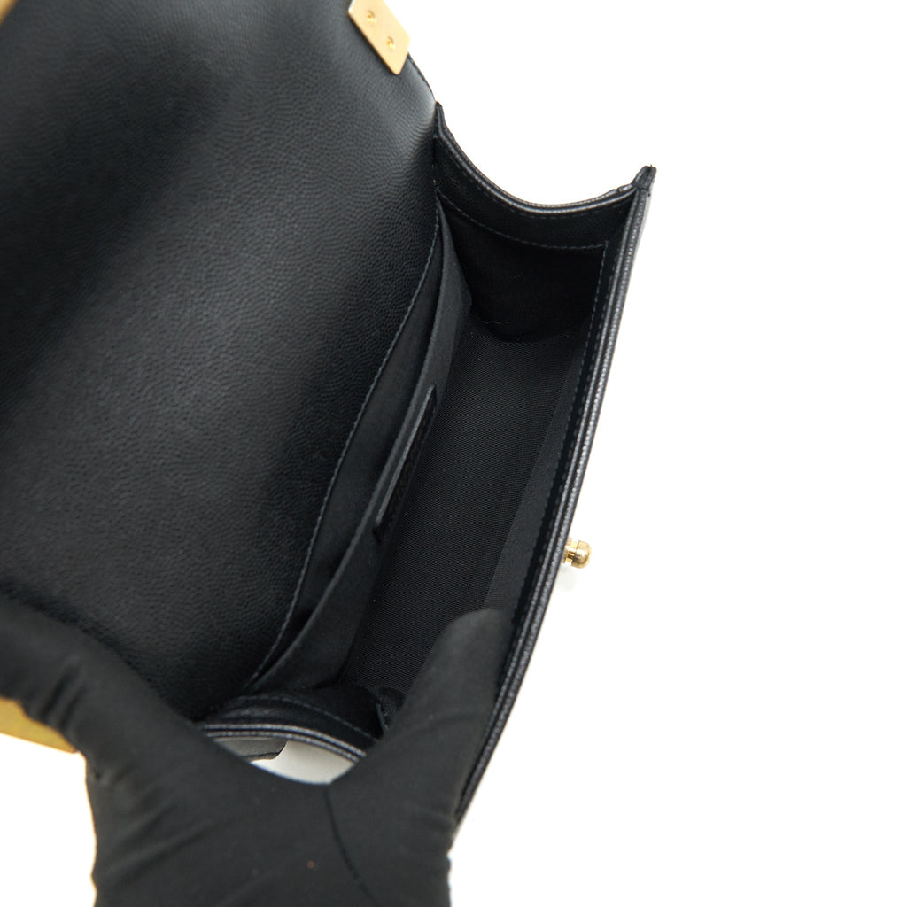 CHANEL SMALL BOY BAG CAVIAR LEATHER  BLACK