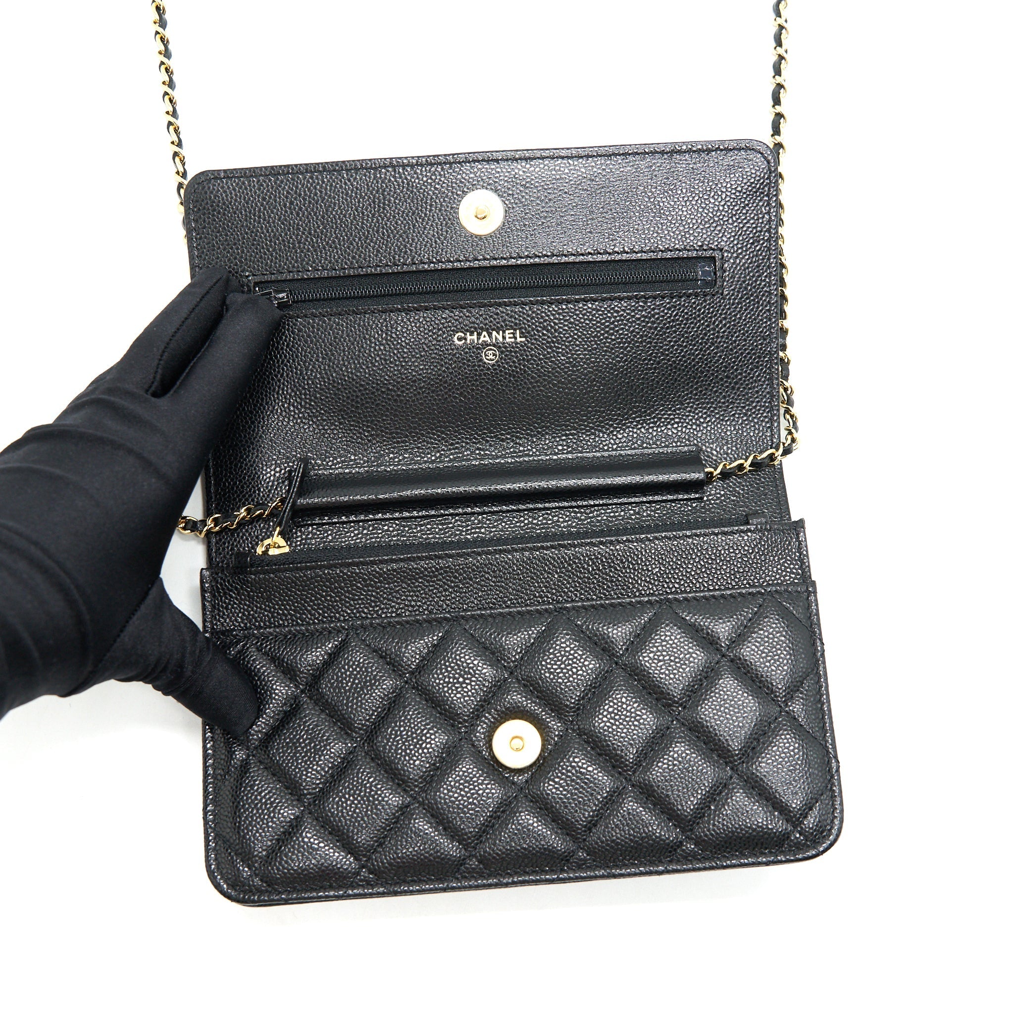 Chanel 21A Coco letter Wallet on Chain Black Caviar