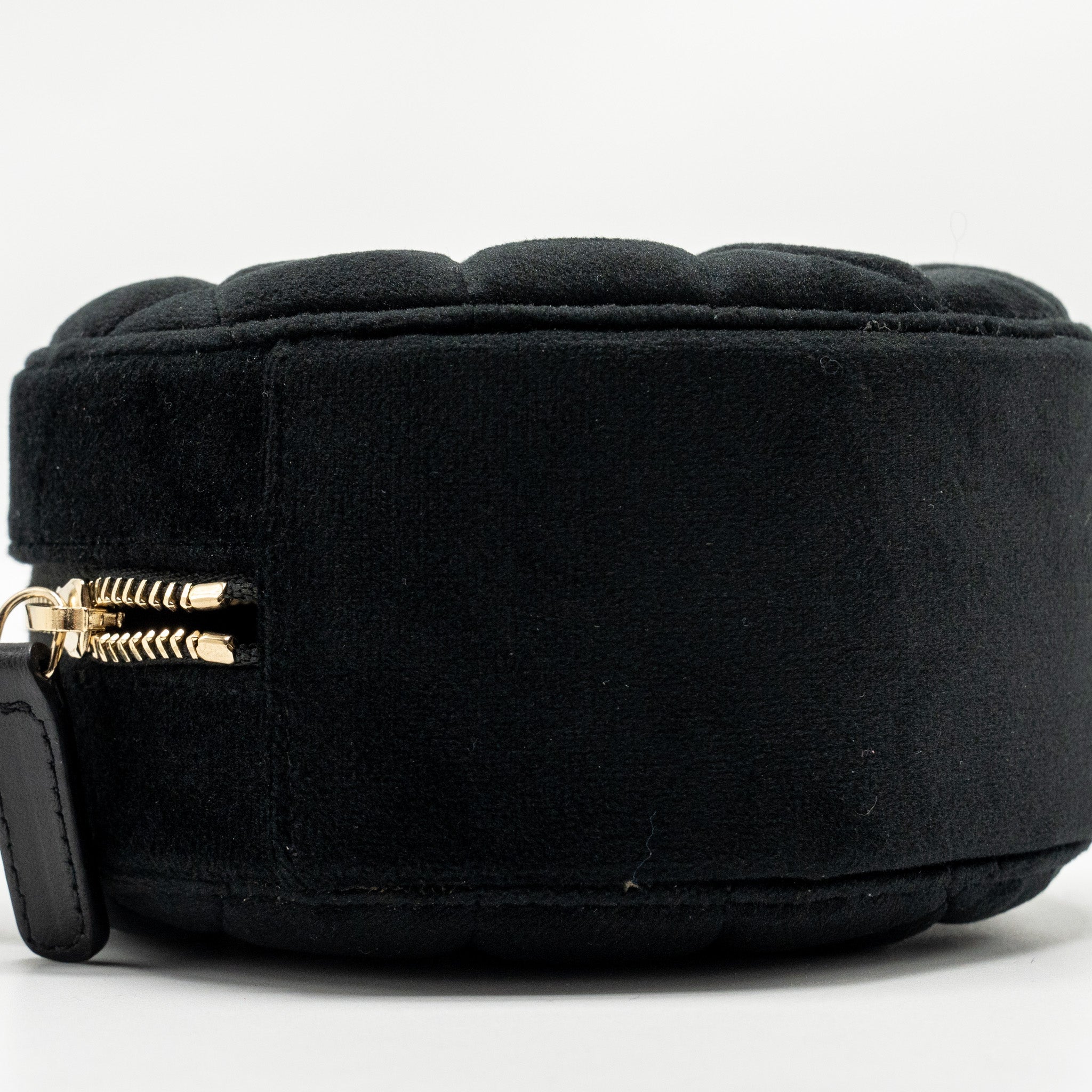 Chanel Pearl Crush Round Clutch Quilted Velvet Black L