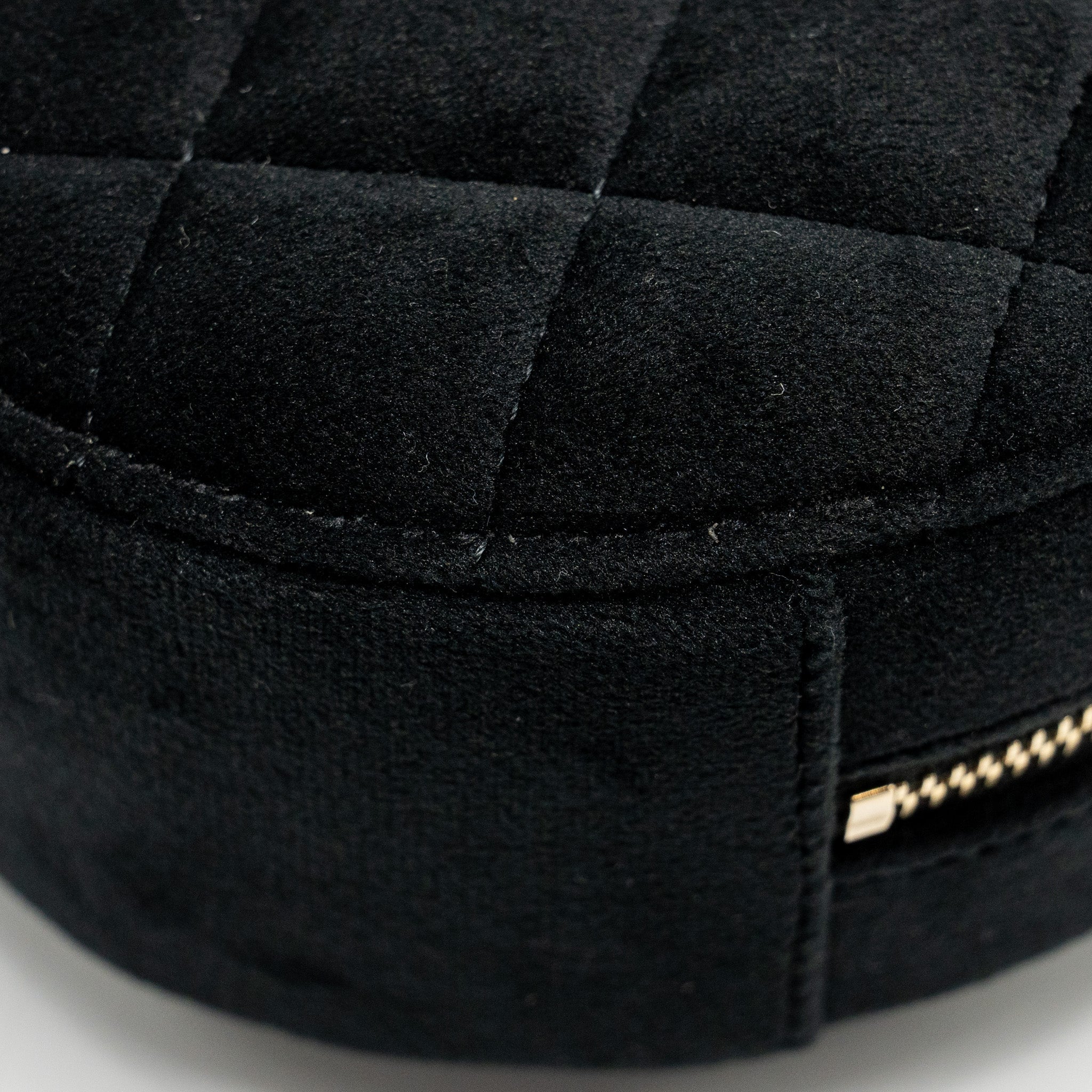 Chanel Pearl Crush Round Clutch Quilted Velvet Black L