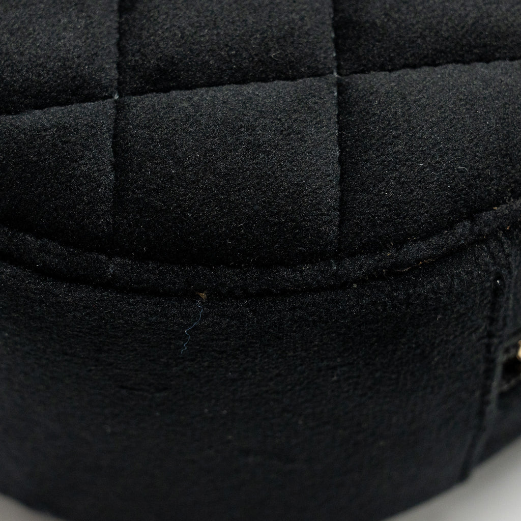 Chanel Pearl Crush Round Clutch Quilted Velvet Black L