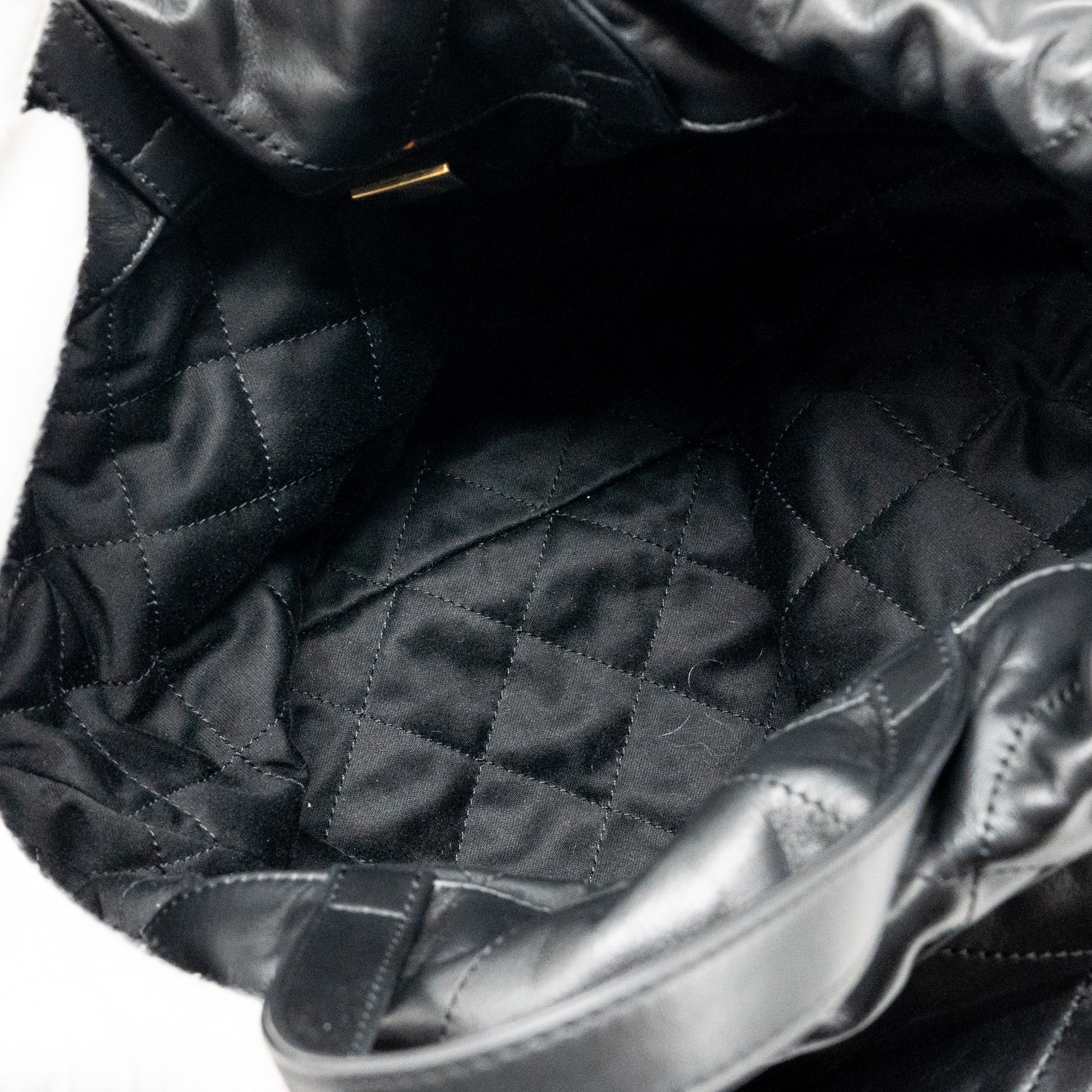 Chanel 22 Backpack White Letter Logo Shiny Calfskin Black  (Microchip)