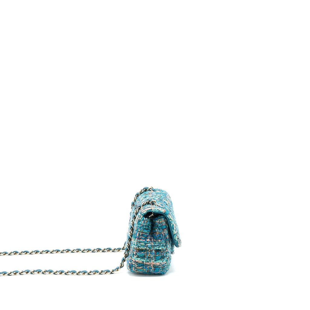 Chanel Mini Rectangular Flap Bag Tweed Multicolor Green L