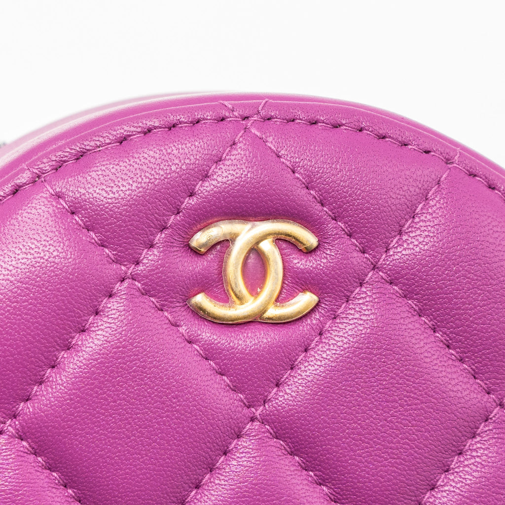 Chanel pearl crush mini round clutch with chain Lambskin purple