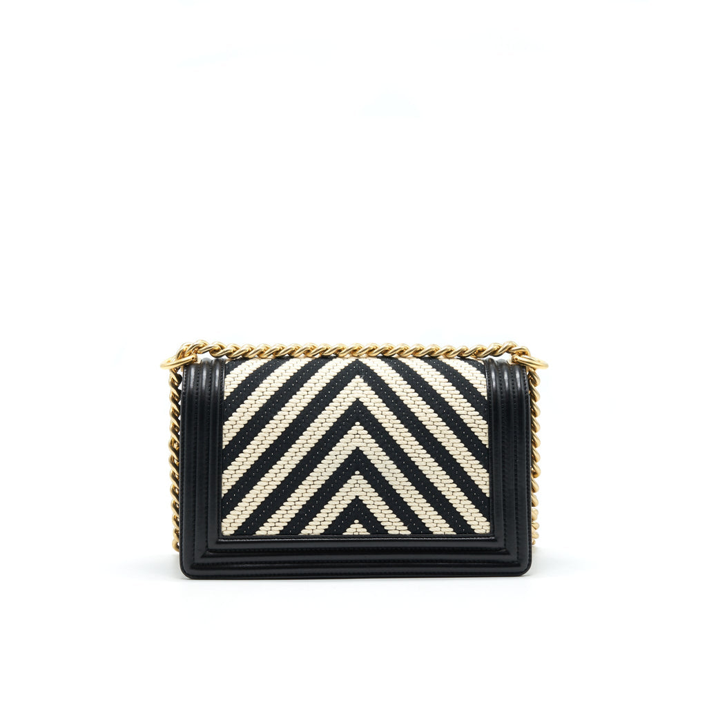 CHANEL TWEED MEDIUM LE BOY CHEVRON BLACK AND WHITE