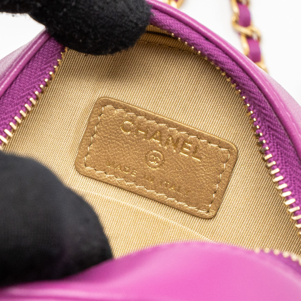 Chanel pearl crush mini round clutch with chain Lambskin purple