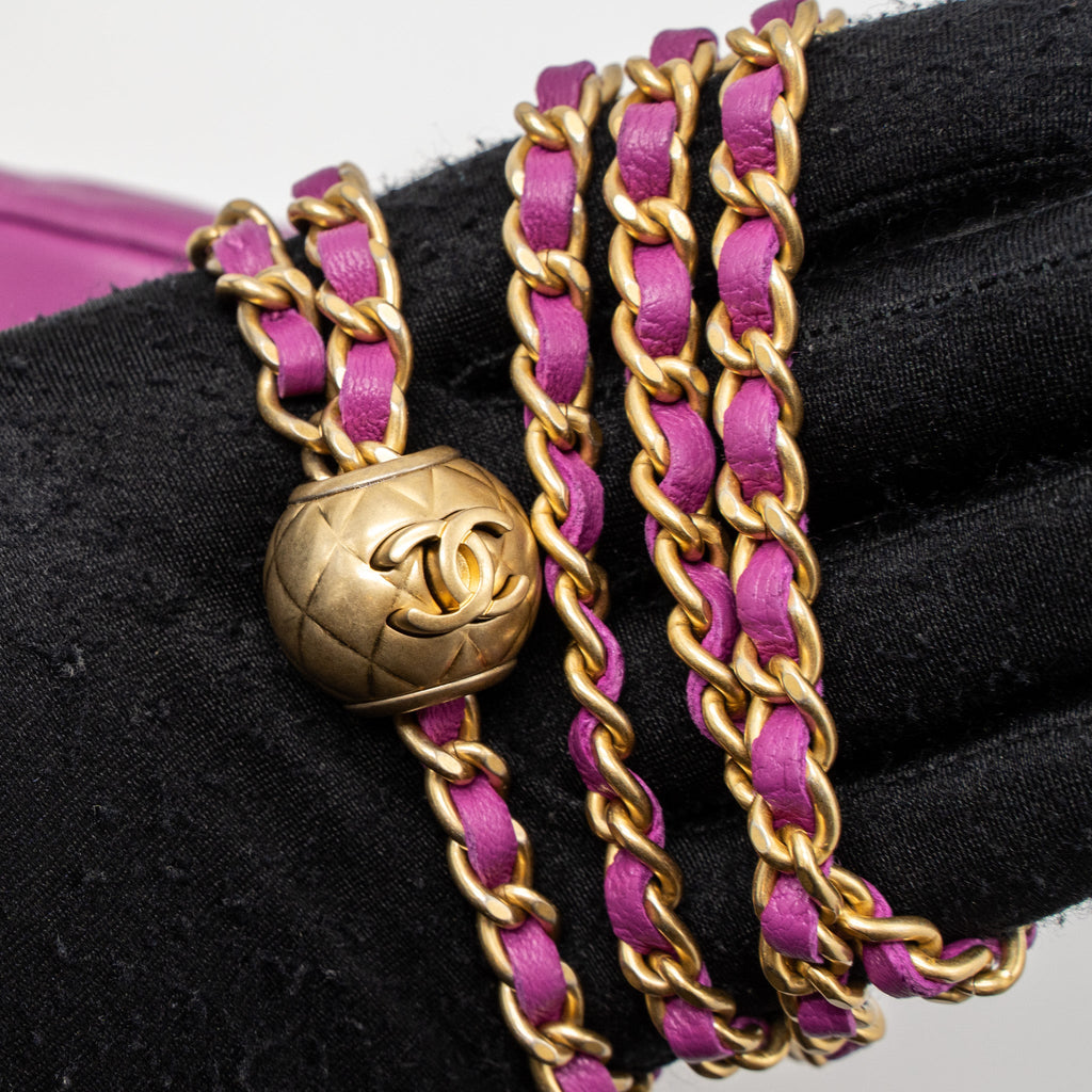 Chanel pearl crush mini round clutch with chain Lambskin purple