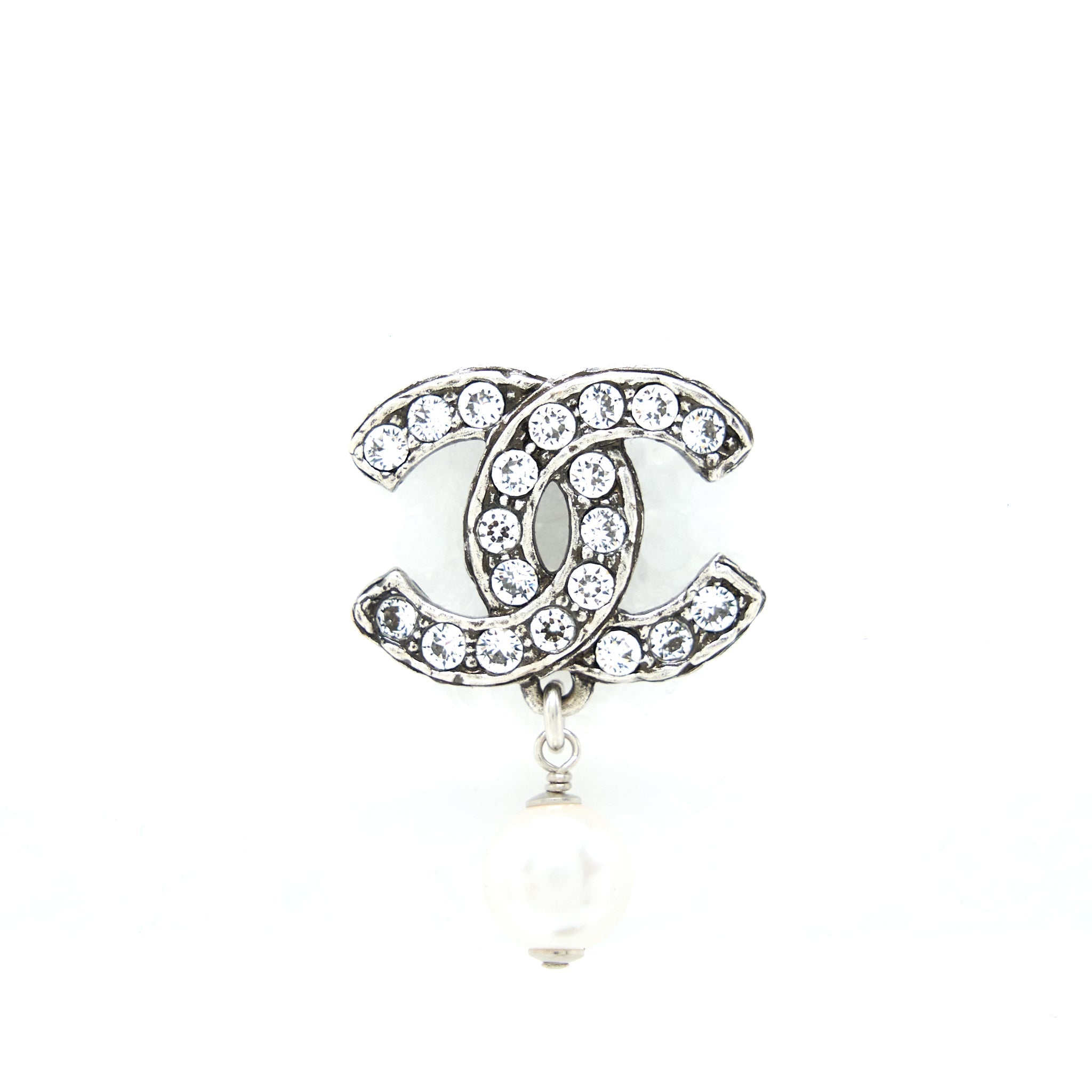 Chanel Crystal CC Earrings With Dropping Pearl