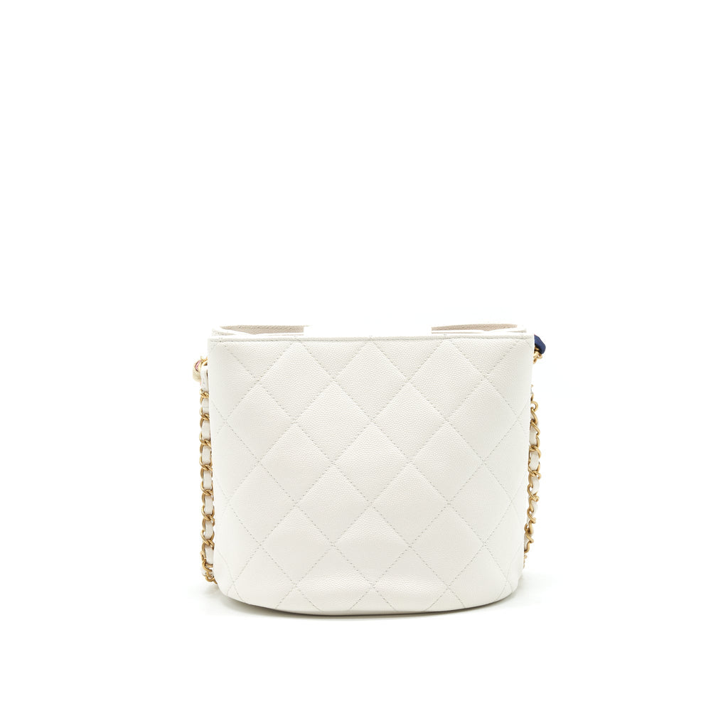 Chanel Bucket Bag With Chain Handle Caviar White