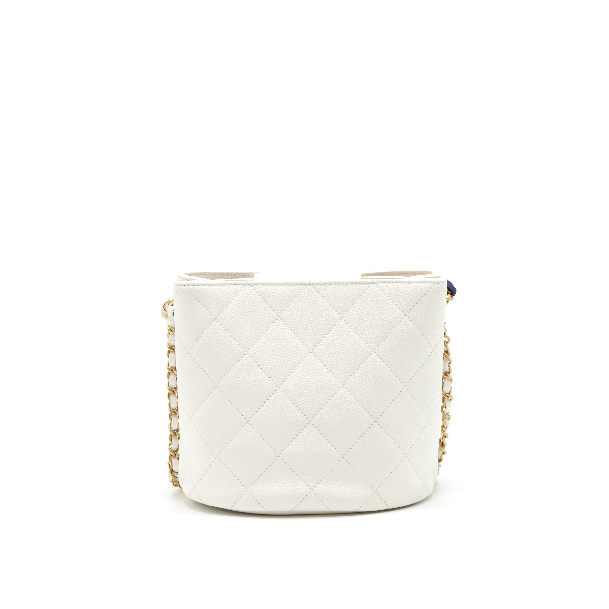 Chanel Bucket Bag With Chain Handle Caviar White