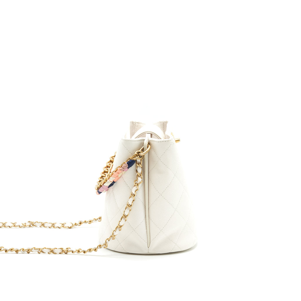 Chanel Bucket Bag With Chain Handle Caviar White